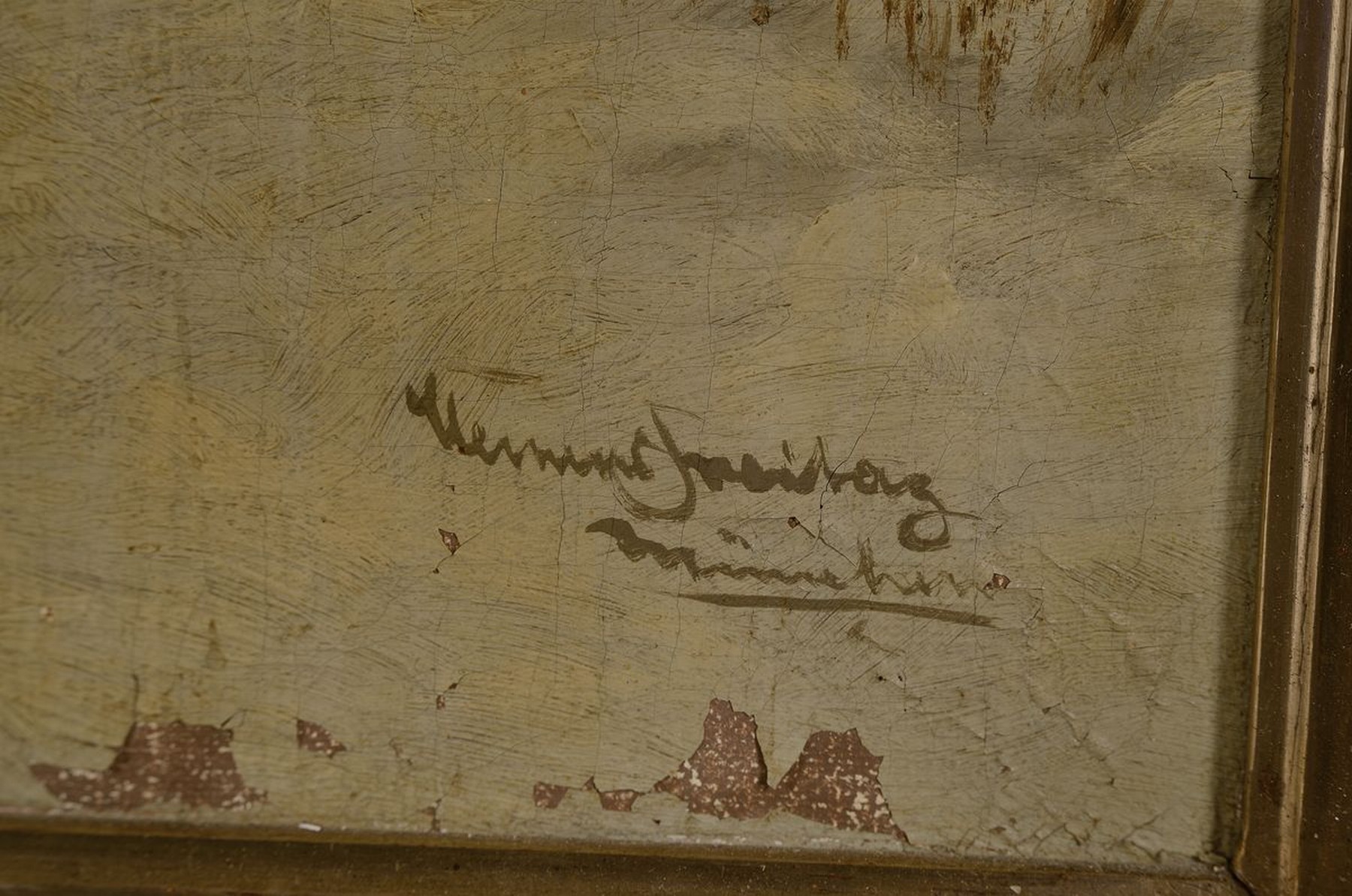 Detail a: Clemens Freitag, 1883 Essen-1969 München, Rehe im Schnee, Öl/Lwd, rechts unten signiert, mit mehreren Farbfehlstellen vor allem an den Rändern, ...