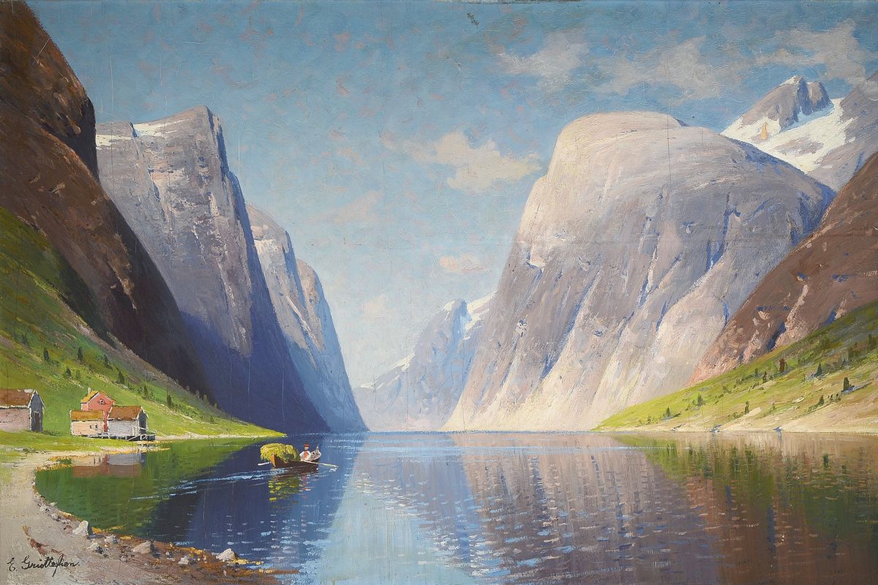 Elisabeth Grüttefien-Kiekebusch, geb. 1871, Norwegische Fjordlandschaft, Öl/Lwd, links unten signiert E. Grüttefien, rechts oben kleine ...