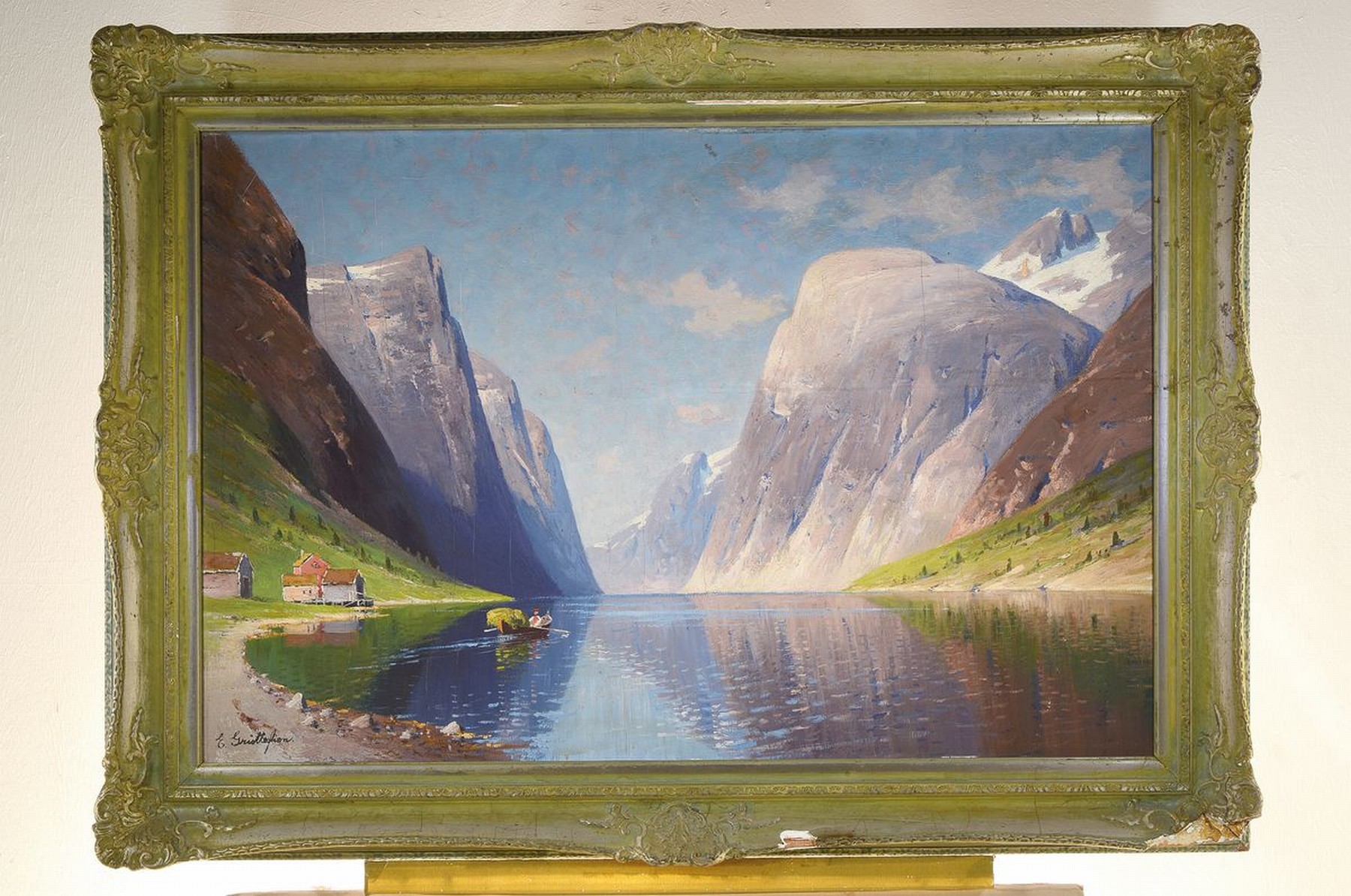 Detail k: Elisabeth Grüttefien-Kiekebusch, geb. 1871, Norwegische Fjordlandschaft, Öl/Lwd, links unten signiert E. Grüttefien, rechts oben kleine ...