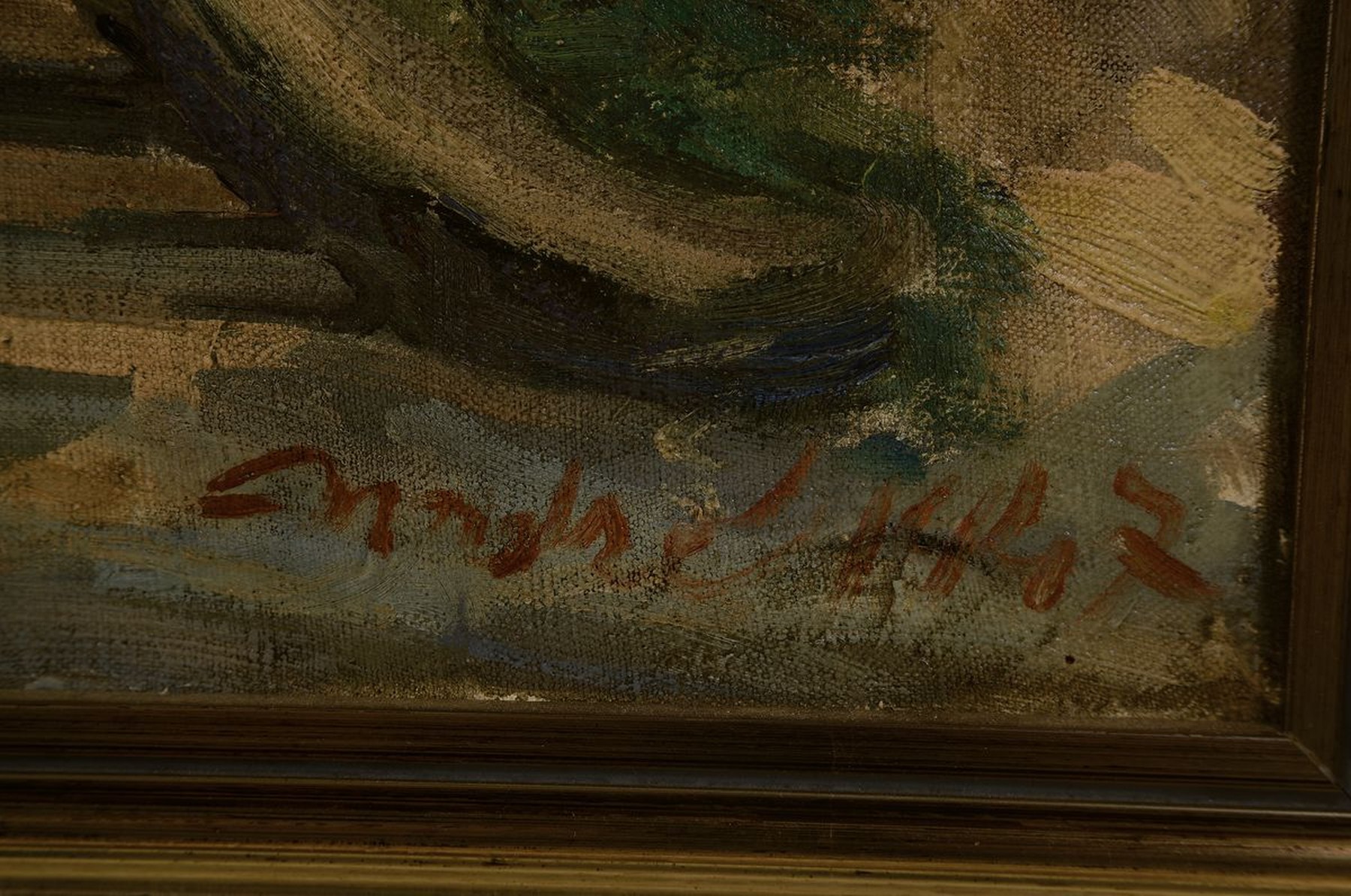 Detail a: Unbekannter künstler, datiert 1947, Ansicht aus dem Schlosspark in Schwetzingen, Öl/Lwd, rechts unten unleserlich signiert und dat., ca. 80x100cm, ...