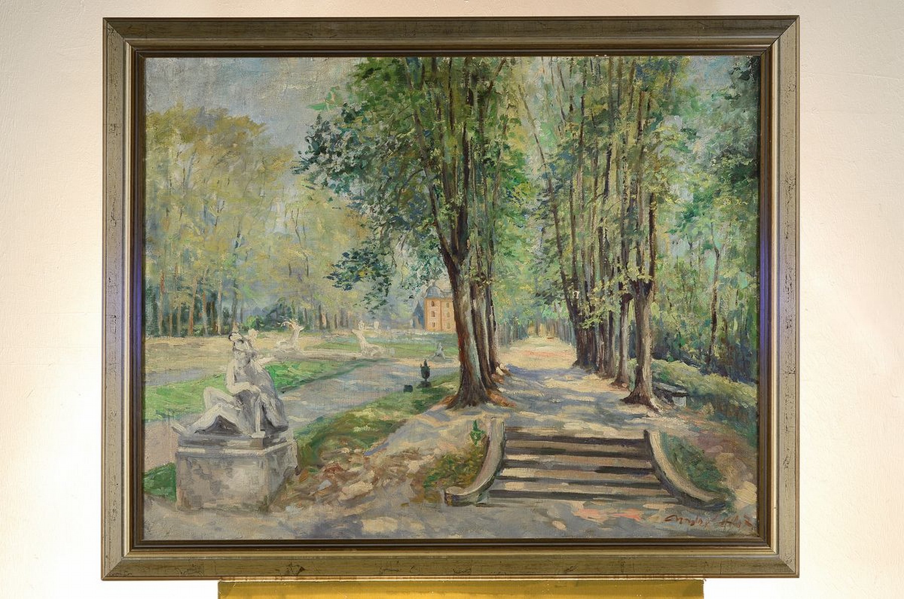 Detail k: Unbekannter künstler, datiert 1947, Ansicht aus dem Schlosspark in Schwetzingen, Öl/Lwd, rechts unten unleserlich signiert und dat., ca. 80x100cm, ...