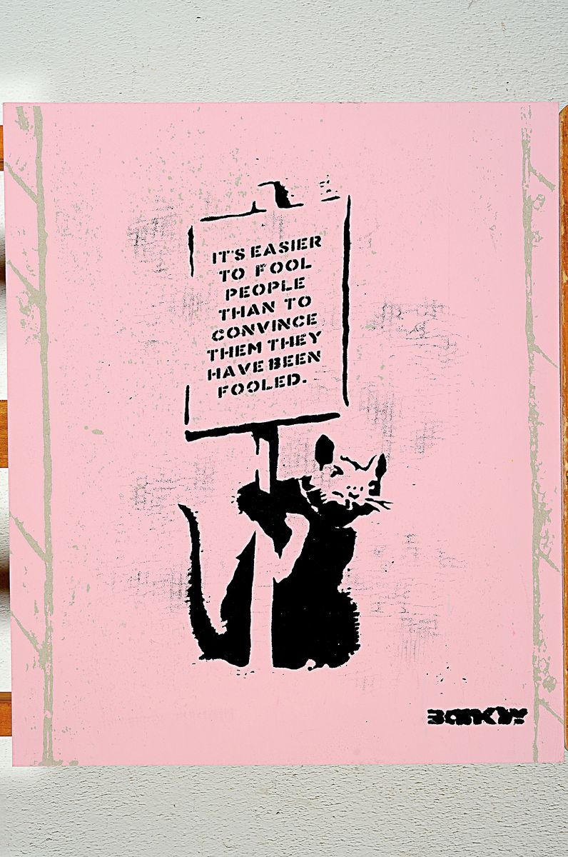 Not By Banksy by the Real Not Banksy Front, "Operation Saturation or is it possible to Milk a Dead Rat?", Farbsiebdruck/Pappe, verso sign., ...