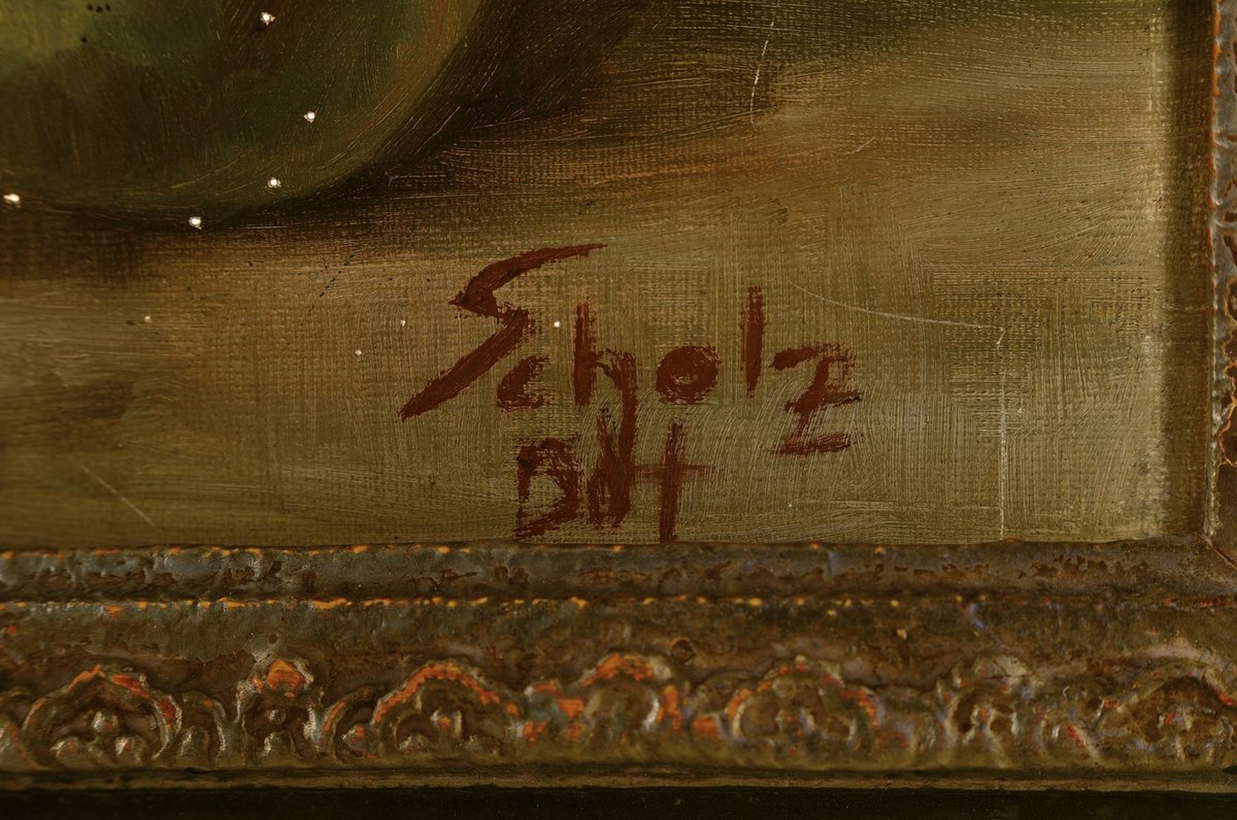 Detail a: Scholz, Stillleben nach Renaissance-Vorbild, Öl/Lwd, signiert, ca. 70 x 100 cm, Prunkrahmen