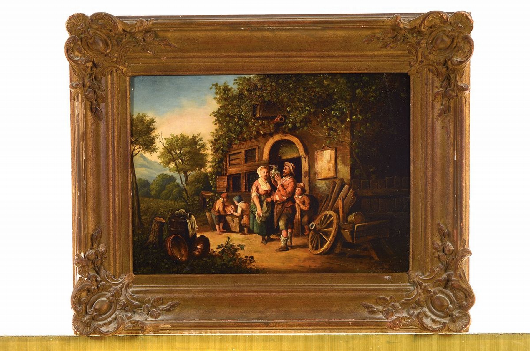Detail k: Wohl flämischer Künstler, 2. Hälfte 18. Jh., Vorm Wirtshaus, reiche figürliche Szenerie, erzählende Darstellung, im Hintergrund zwei Kinder, ...