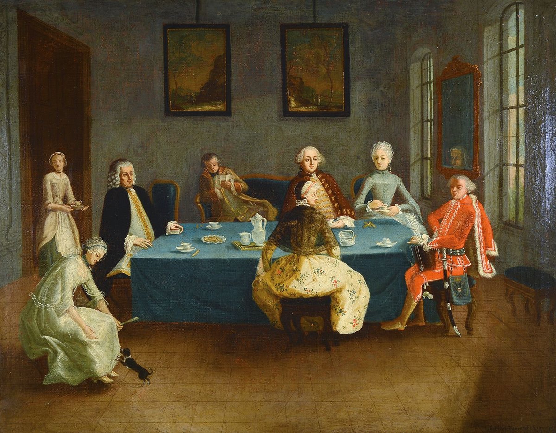 Zwei Barockgemälde, Johann Bapt. Turetschek, dat. 1769, zwei Pendants, gesellschaftliche Tafel: Kaffeetafel bzw. beim Kartenspiel, Öl/Lwd, einmal ...