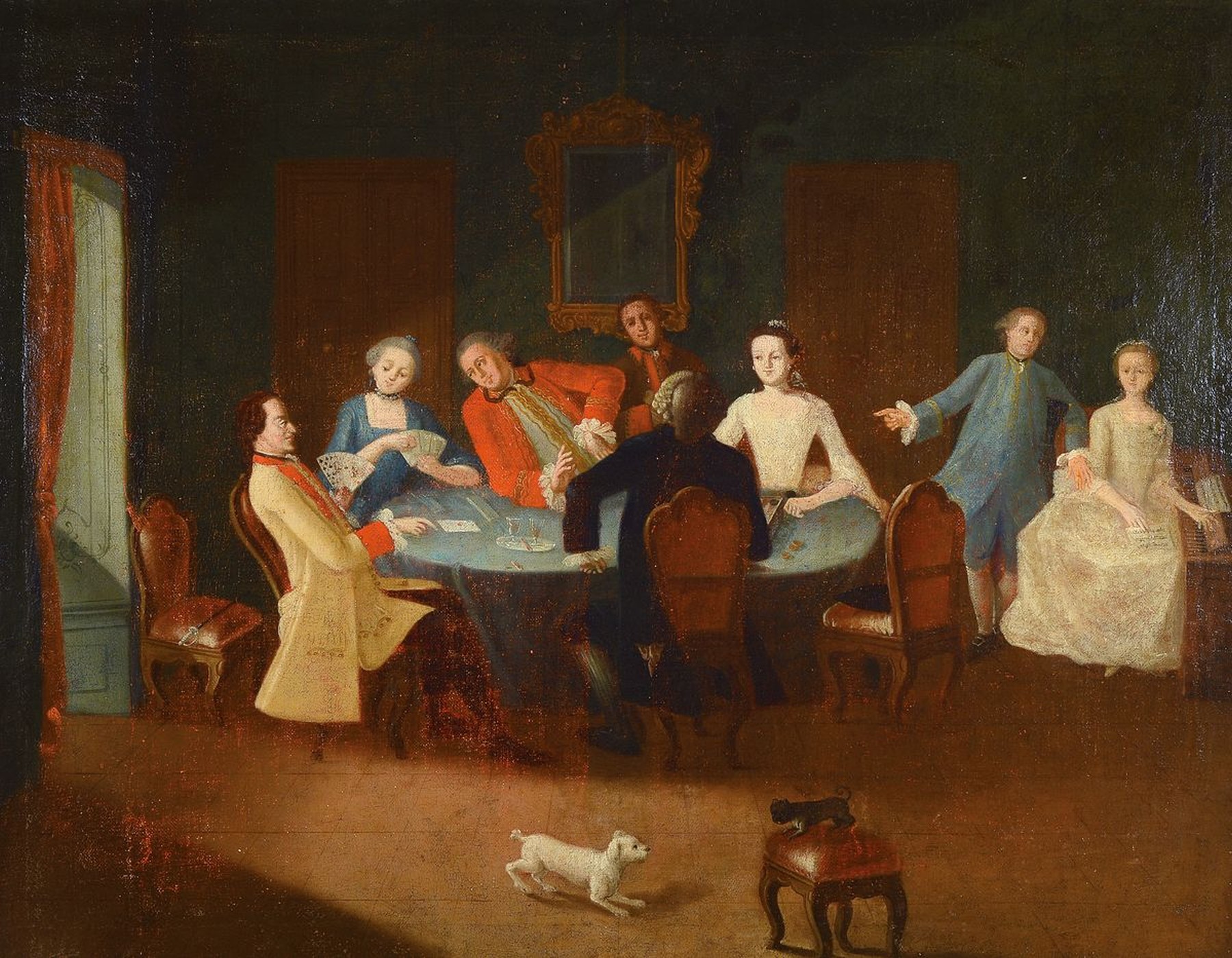Detail a: Zwei Barockgemälde, Johann Bapt. Turetschek, dat. 1769, zwei Pendants, gesellschaftliche Tafel: Kaffeetafel bzw. beim Kartenspiel, Öl/Lwd, einmal ...