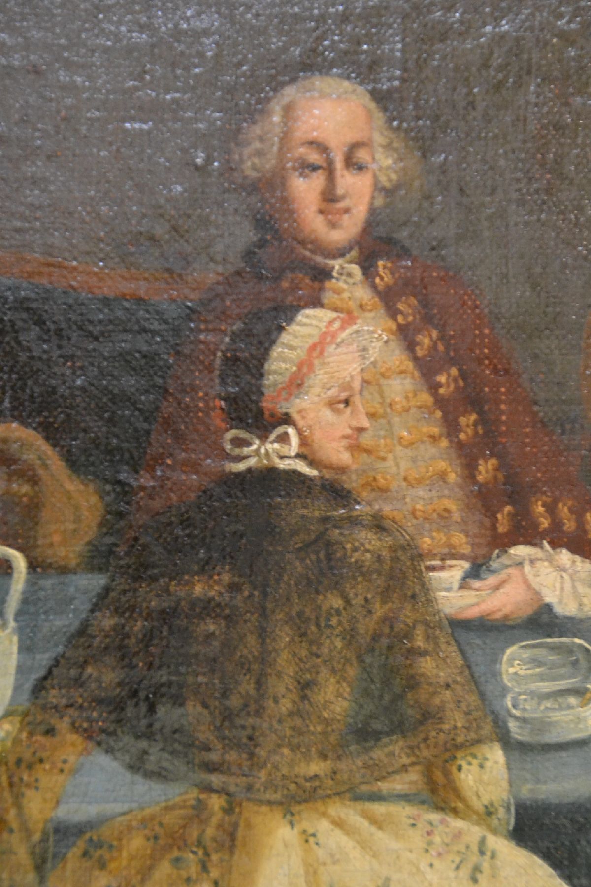 Detail c: Zwei Barockgemälde, Johann Bapt. Turetschek, dat. 1769, zwei Pendants, gesellschaftliche Tafel: Kaffeetafel bzw. beim Kartenspiel, Öl/Lwd, einmal ...