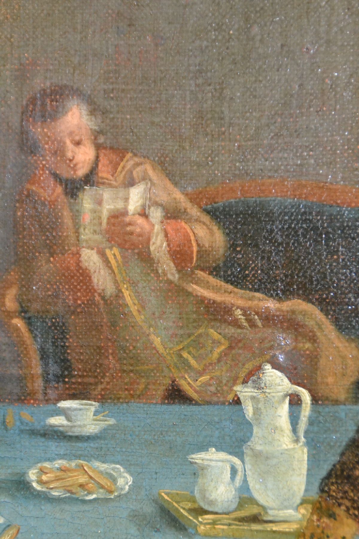 Detail e: Zwei Barockgemälde, Johann Bapt. Turetschek, dat. 1769, zwei Pendants, gesellschaftliche Tafel: Kaffeetafel bzw. beim Kartenspiel, Öl/Lwd, einmal ...