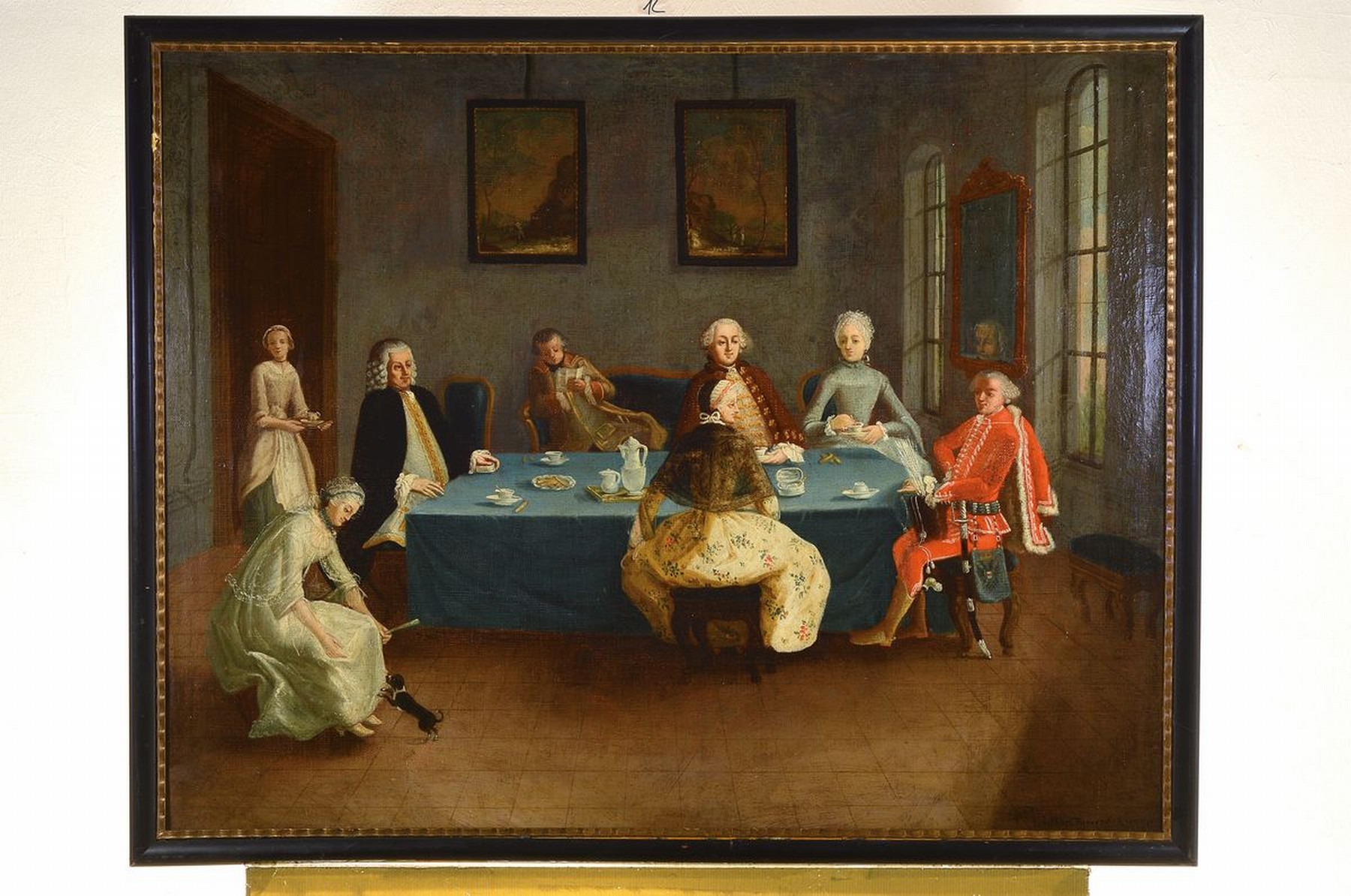 Detail k: Zwei Barockgemälde, Johann Bapt. Turetschek, dat. 1769, zwei Pendants, gesellschaftliche Tafel: Kaffeetafel bzw. beim Kartenspiel, Öl/Lwd, einmal ...