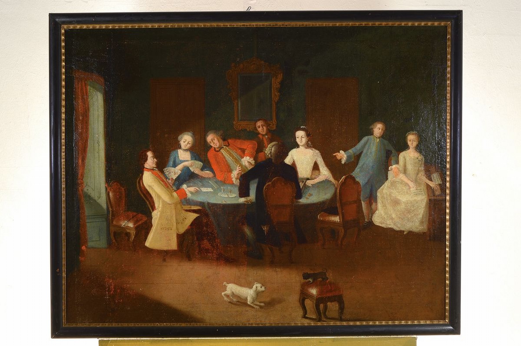 Detail l: Zwei Barockgemälde, Johann Bapt. Turetschek, dat. 1769, zwei Pendants, gesellschaftliche Tafel: Kaffeetafel bzw. beim Kartenspiel, Öl/Lwd, einmal ...