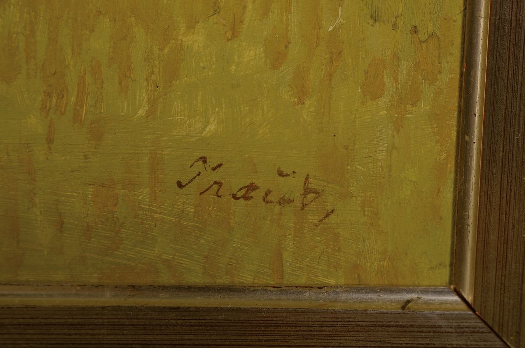 Detail a: Gustav Traub, 1885 Lahr/Schwarzwald- vor 1958 München, Pferdeweide im Schwarzwald, seitlich mit Ziegen spielender Hirte, Öl/Malkarton, re. unten ...