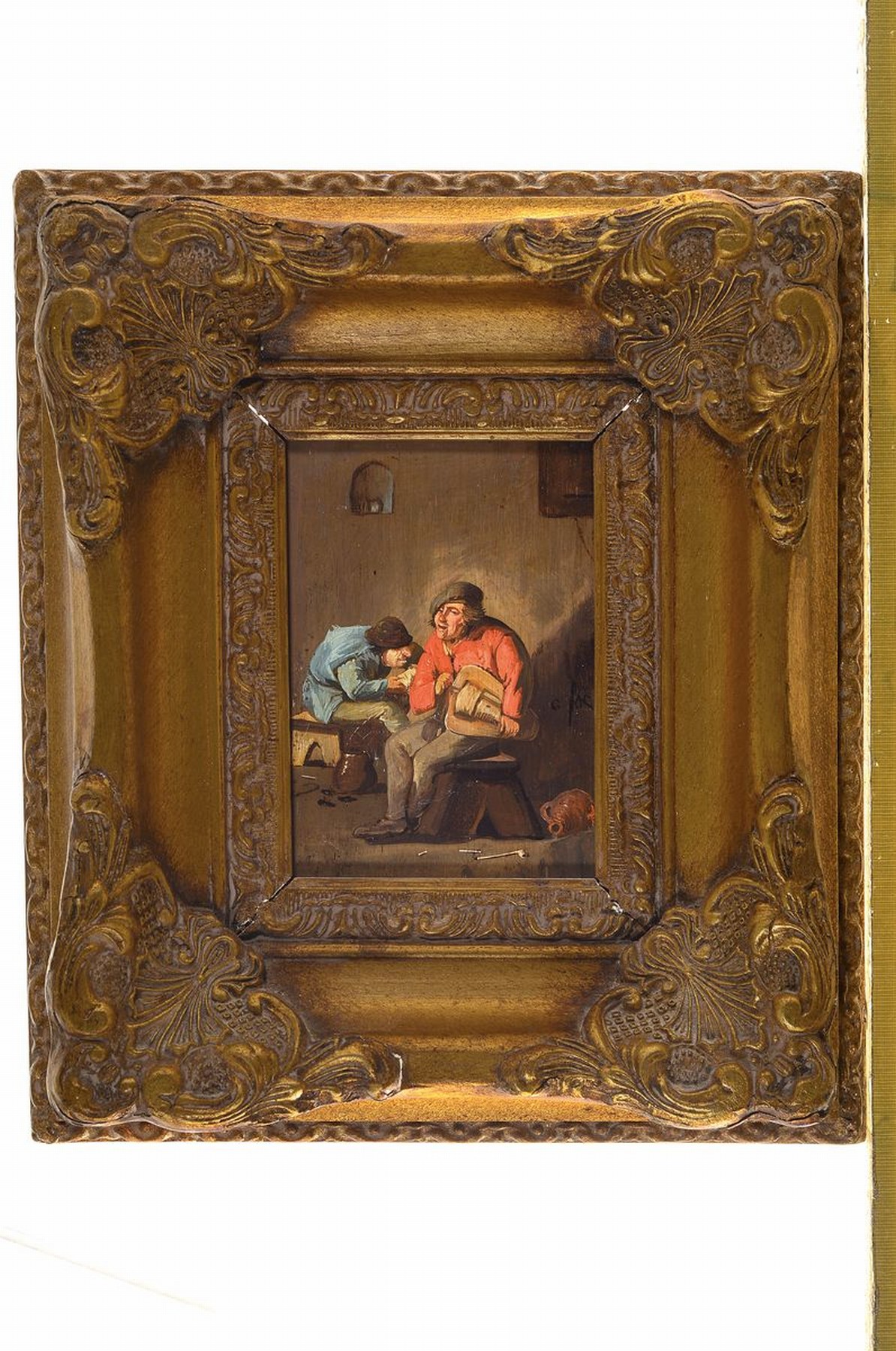 Detail k: Niederländischer Künstler, um 1820/30, zwei Männer mit Leier, Öl/Holz, re. unleserlich signiert, ca. 19 x 13 cm, Rahmen: 37 x 31 cm