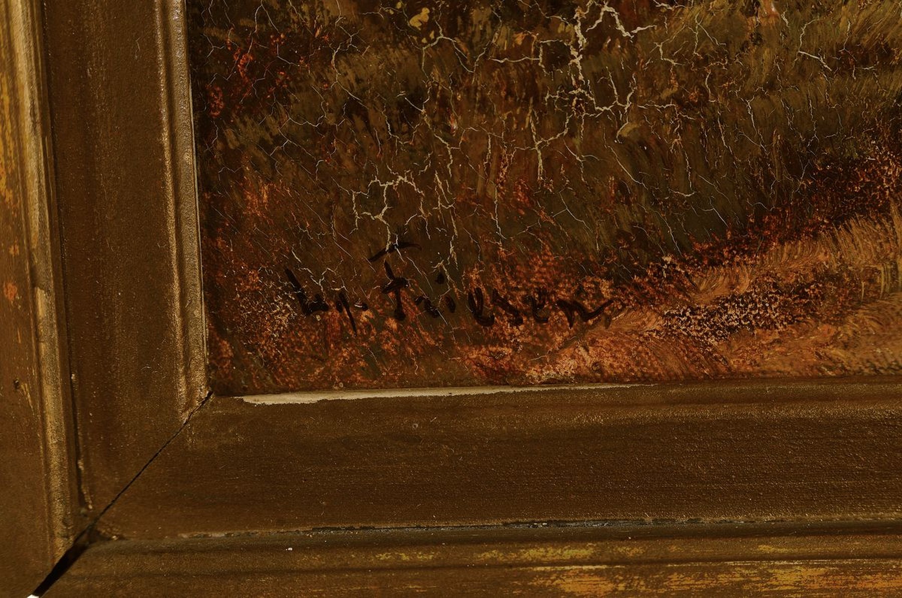 Detail a: Ludwig Friesen, 19. Jahrhundert, Flußlandschaft mit Burg, spätromantische Darstellung, Öl/Lwd, signiert, 28 x 45 cm, Alters- und Gebr.-spuren, ...