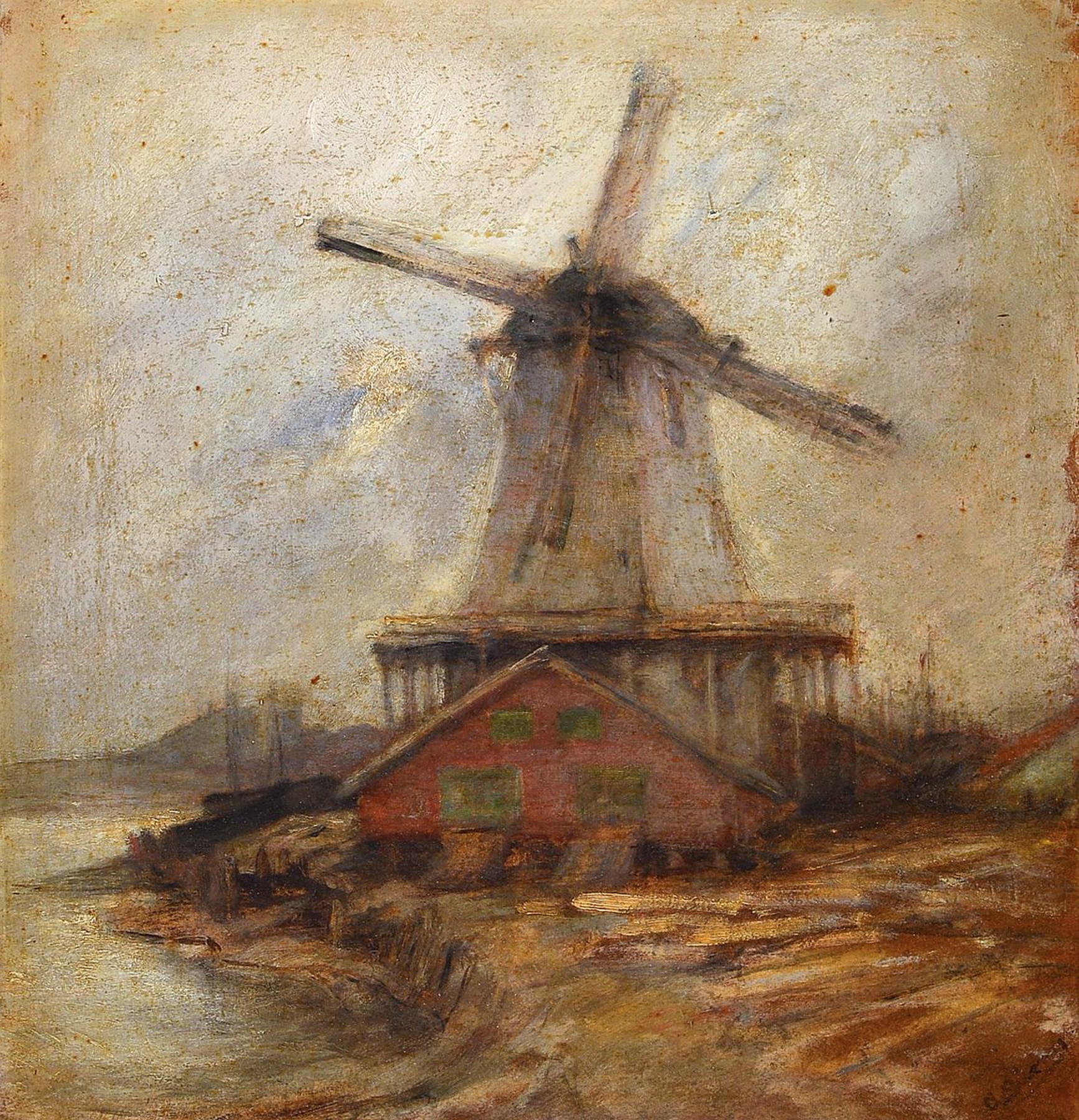 Andreas Dirks, 1866 Sylt - 1922 Düsseldorf, Schüler der Düsseldorfer Kunstakademie und der Weimarer Kunstschule, hier Mühle an der Küste, ...