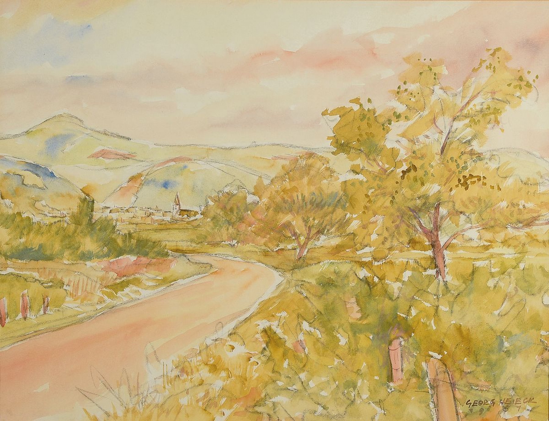 Georg Heieck, 1903 Ludwigshafen- 1977 Mannheim, zwei Aquarelle, Stillleben und Blick auf die Haardt, beide signiert und datiert 1952/1951, leichte ...