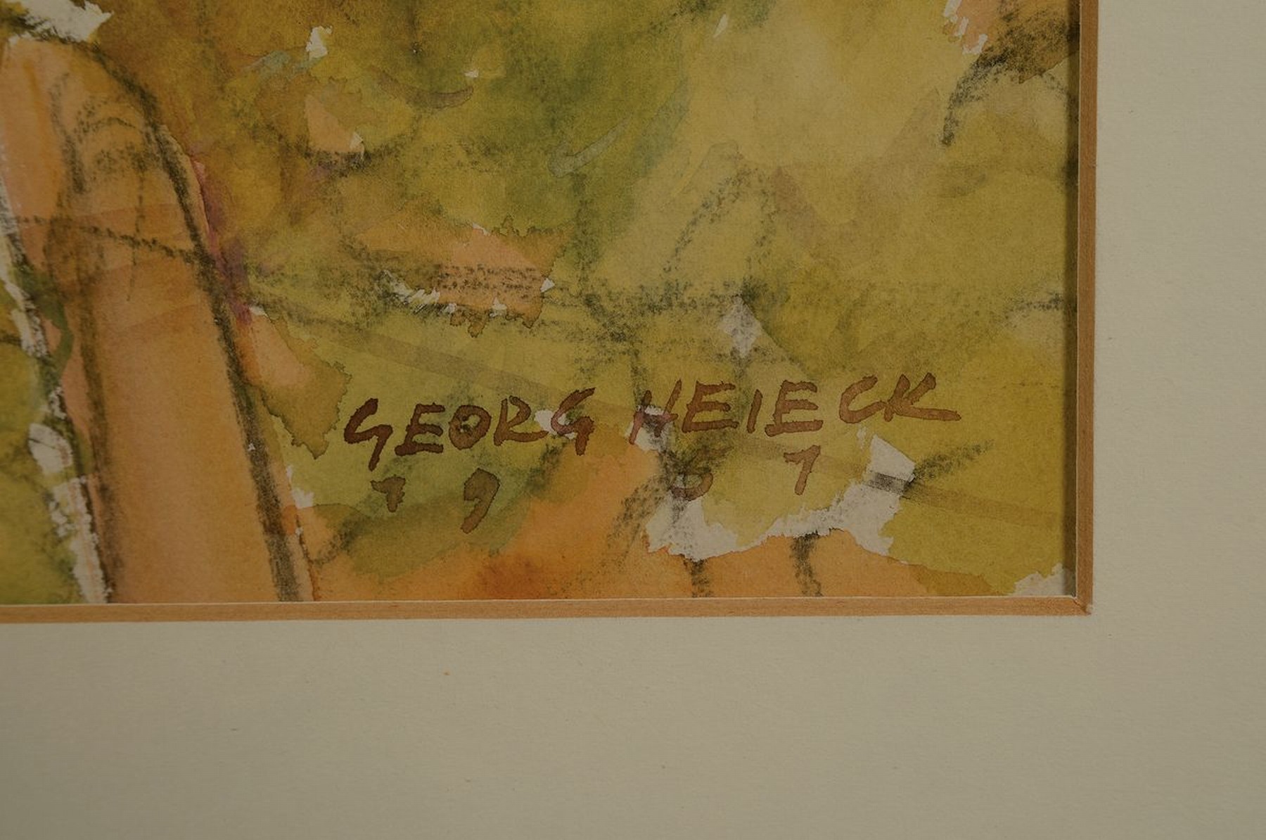 Detail b: Georg Heieck, 1903 Ludwigshafen- 1977 Mannheim, zwei Aquarelle, Stillleben und Blick auf die Haardt, beide signiert und datiert 1952/1951, leichte ...