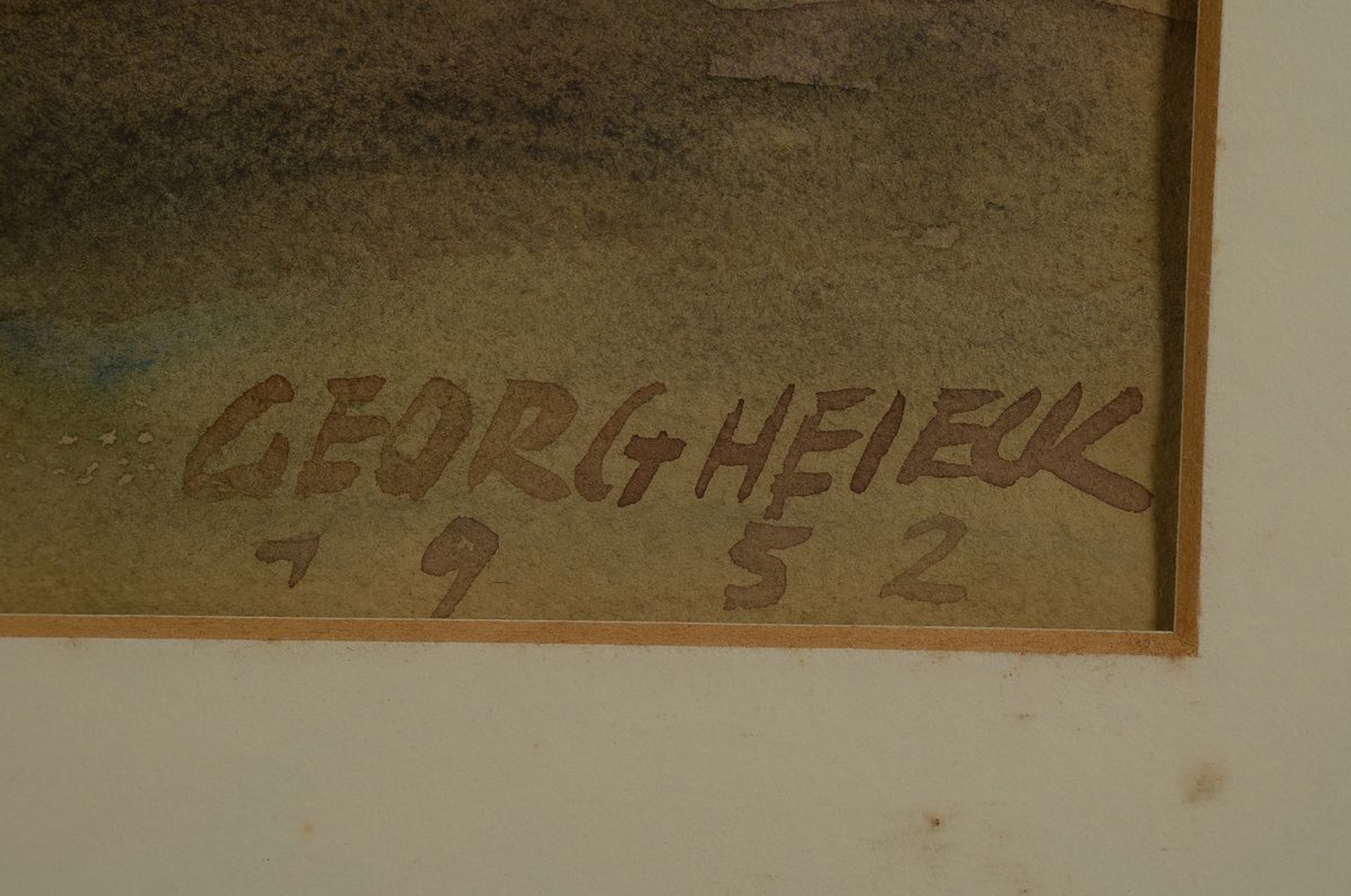 Detail c: Georg Heieck, 1903 Ludwigshafen- 1977 Mannheim, zwei Aquarelle, Stillleben und Blick auf die Haardt, beide signiert und datiert 1952/1951, leichte ...