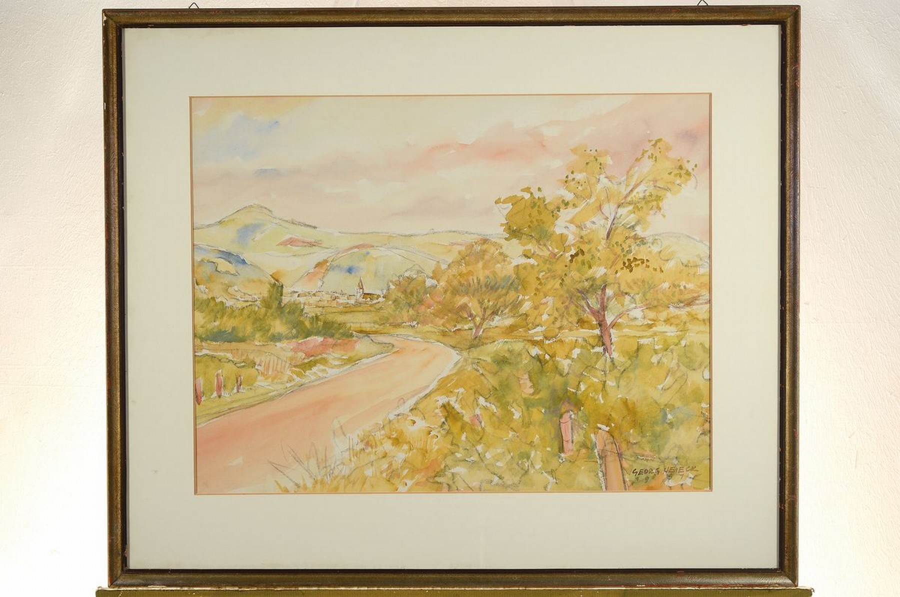 Detail k: Georg Heieck, 1903 Ludwigshafen- 1977 Mannheim, zwei Aquarelle, Stillleben und Blick auf die Haardt, beide signiert und datiert 1952/1951, leichte ...