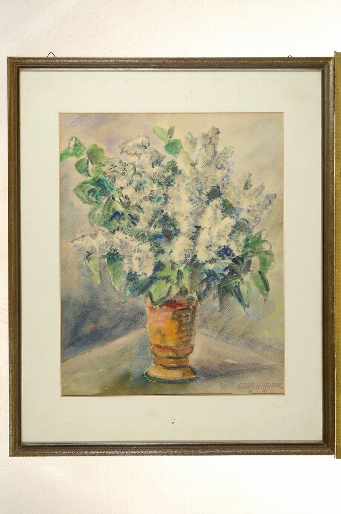 Detail l: Georg Heieck, 1903 Ludwigshafen- 1977 Mannheim, zwei Aquarelle, Stillleben und Blick auf die Haardt, beide signiert und datiert 1952/1951, leichte ...
