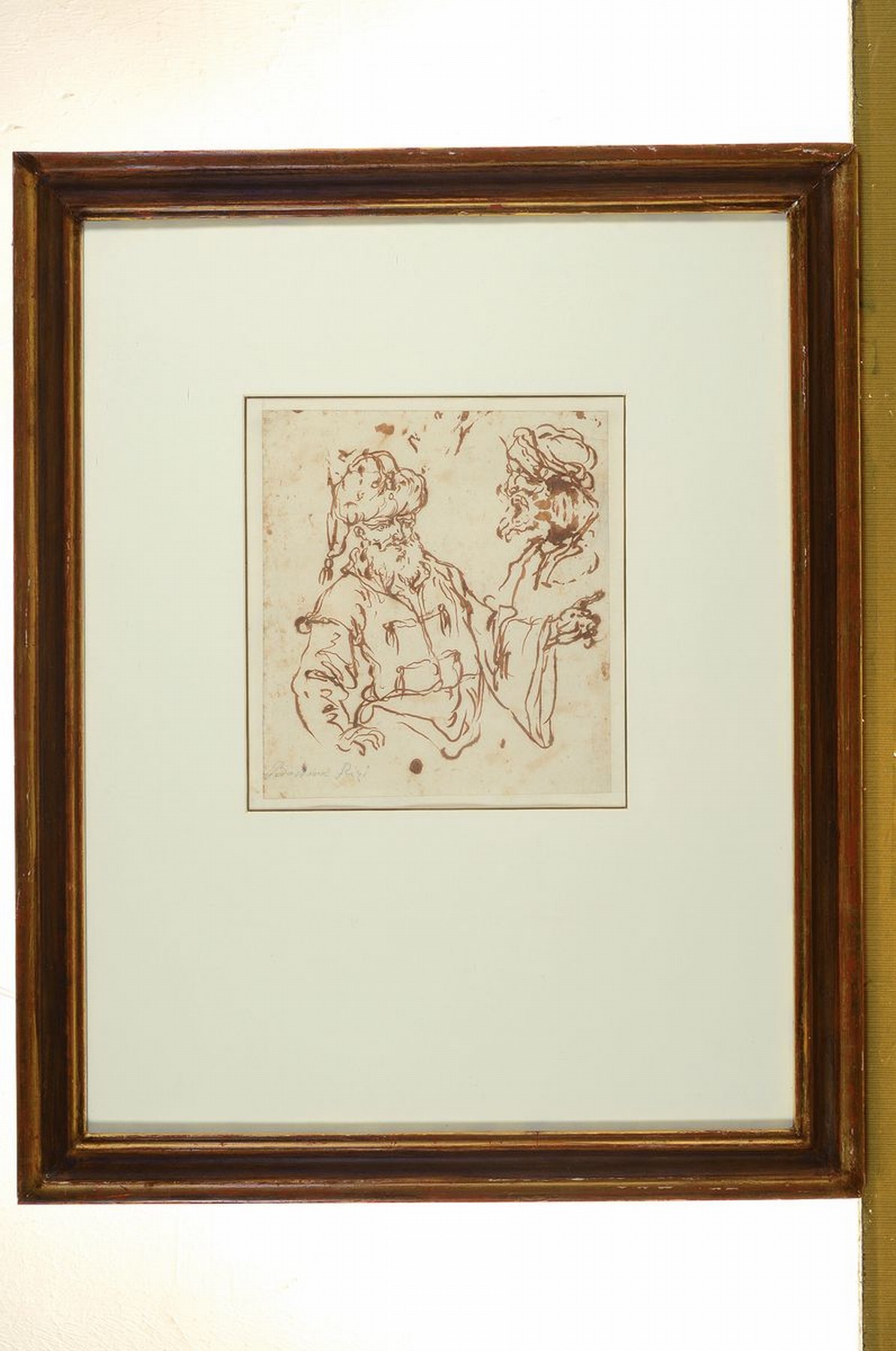 Detail k: Bassione Rizi, o.ä. wohl ital. Künstler des 16/17. Jh., Tuschefederzeichnung, zwei orientalische Händler im lebhaften Gespräch, Betonung der ...