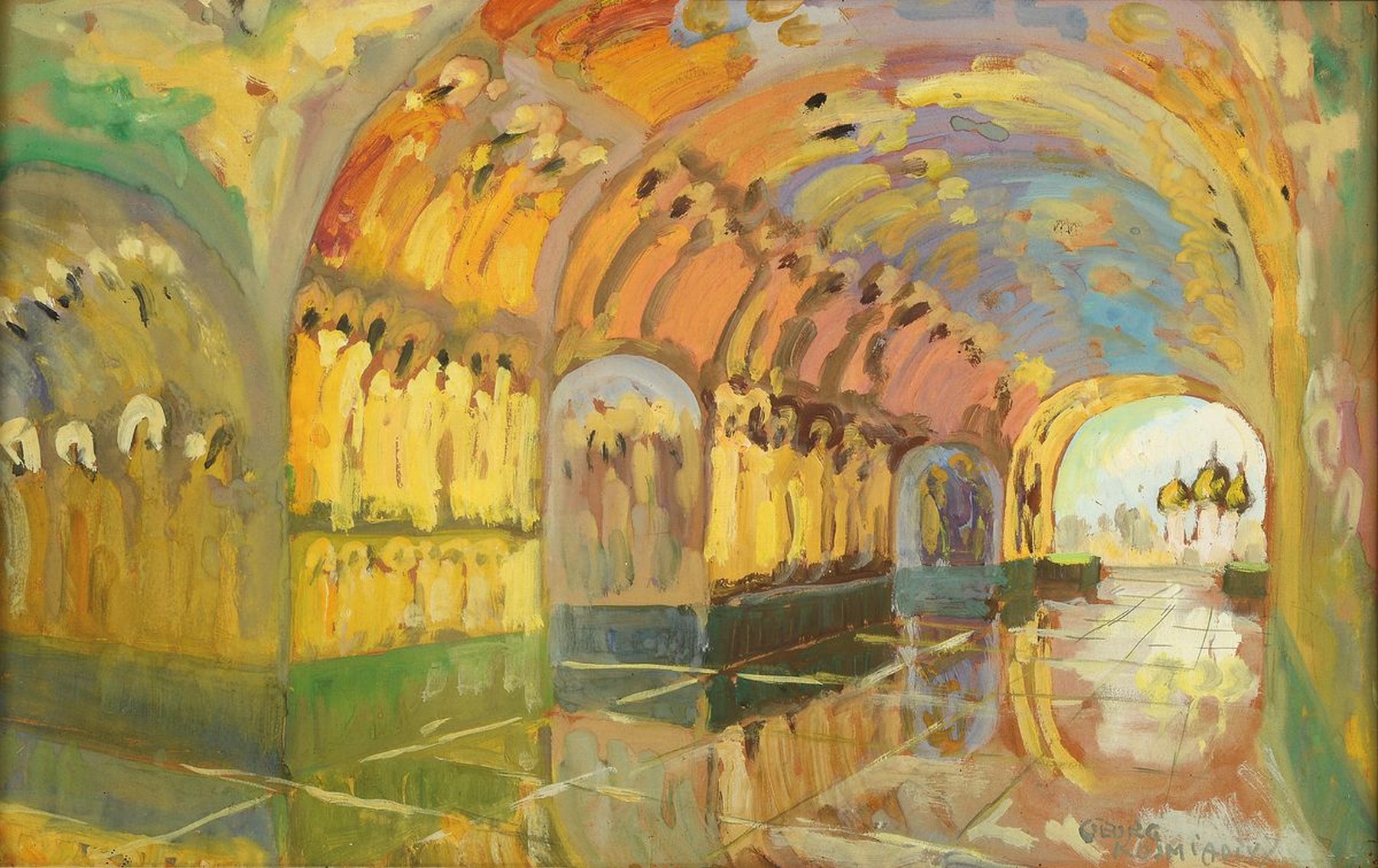 Detail c: Georg Kosmiady, russischer Künstler, zwei Gouachen: Kreml und Blick auf eine Brücke in Moskau, beide Papier auf Platte, signiert, ca. 30 x 48 cm/48 ...