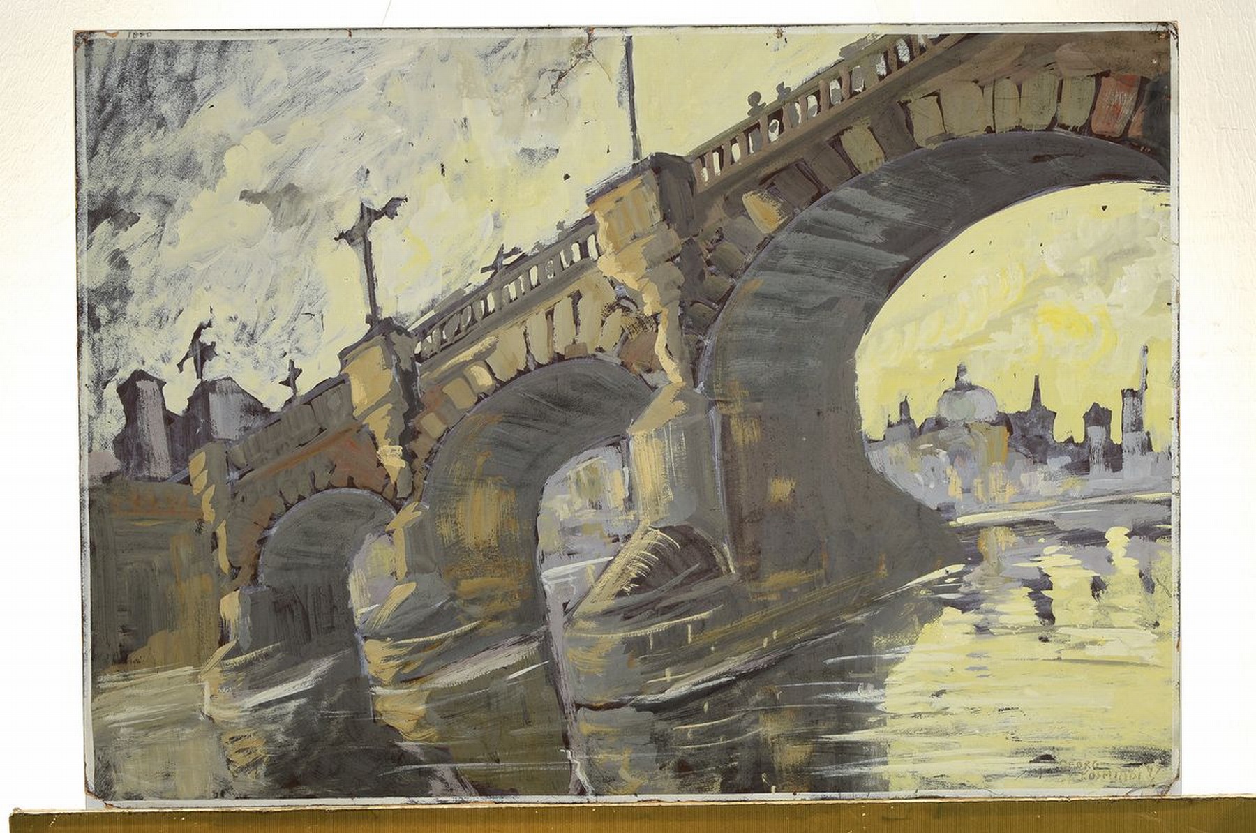 Detail k: Georg Kosmiady, russischer Künstler, zwei Gouachen: Kreml und Blick auf eine Brücke in Moskau, beide Papier auf Platte, signiert, ca. 30 x 48 cm/48 ...