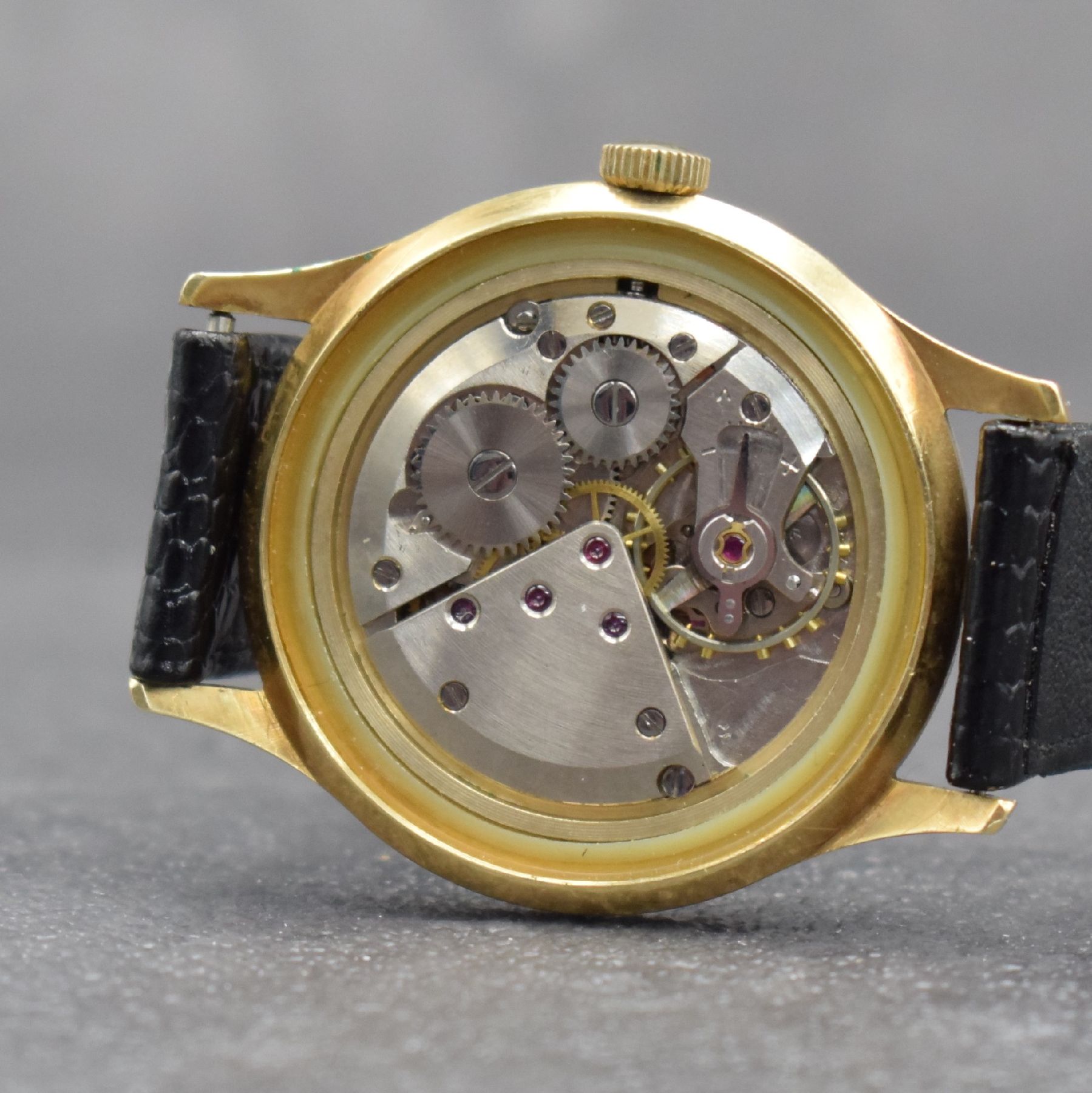 Detail g: PARA NEPTUN Armbanduhr in GG 585/000, Schweiz um 1960, Handaufzug, Boden verschr., weißes Zifferbl. m. gold. Stundenindizes & Zeigern, rhod. Werk ...