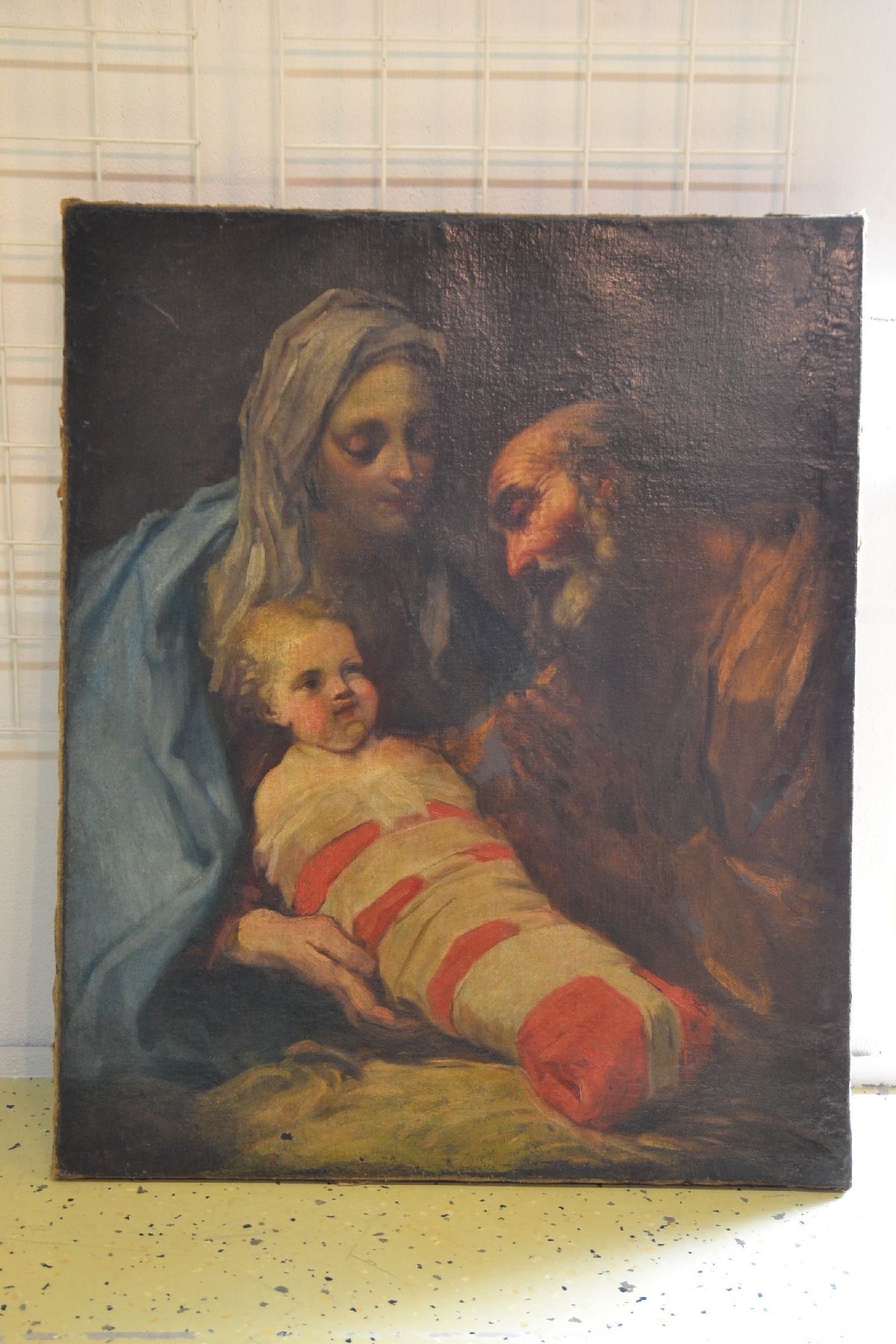 Detail a: Unbekannter Künstler, wohl Italien, 19. Jh.,Maria und Joseph mit dem Christuskind, Öl/Lwd, doubliert, ca. 96x78cm