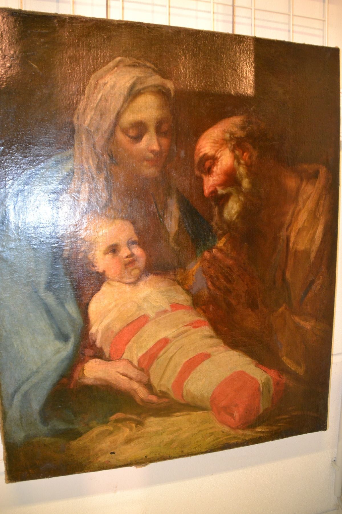 Detail e: Unbekannter Künstler, wohl Italien, 19. Jh.,Maria und Joseph mit dem Christuskind, Öl/Lwd, doubliert, ca. 96x78cm