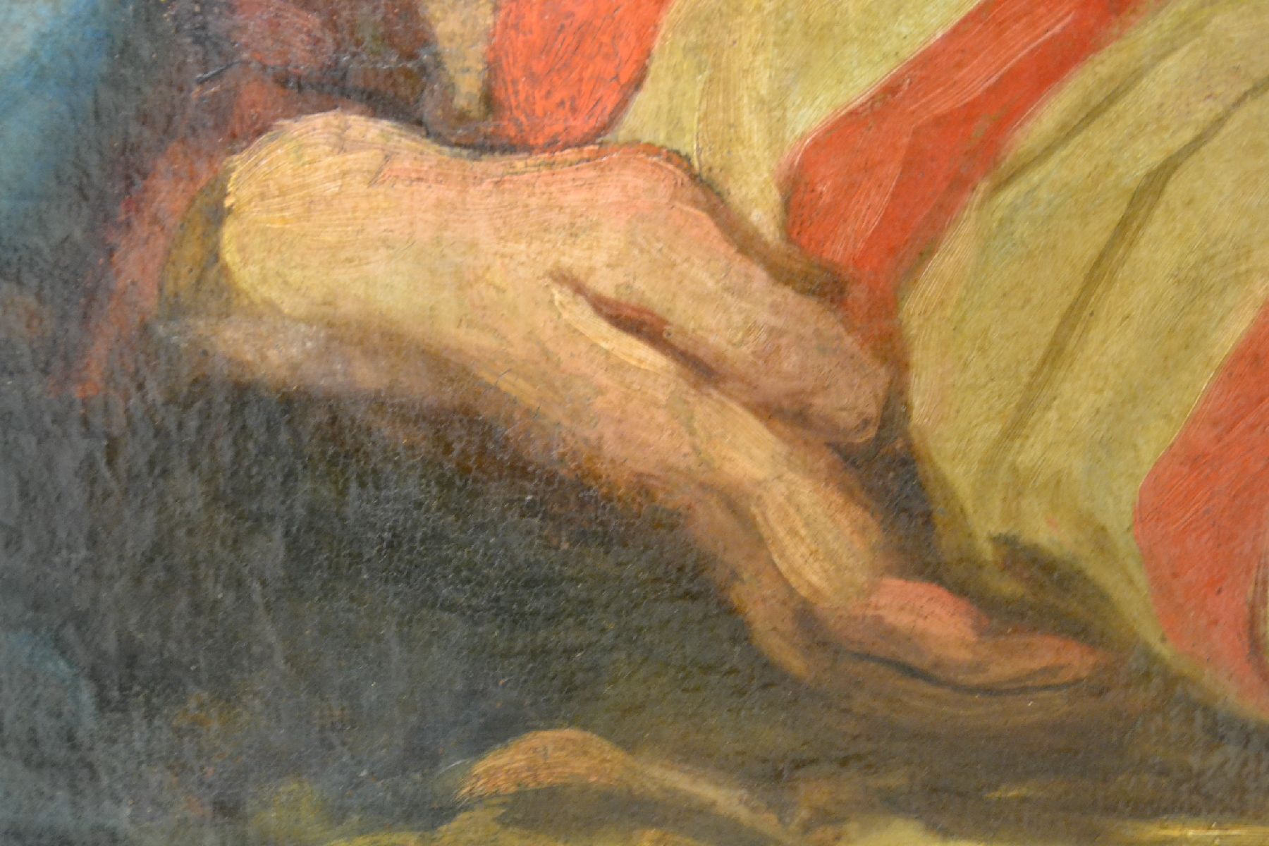Detail g: Unbekannter Künstler, wohl Italien, 19. Jh.,Maria und Joseph mit dem Christuskind, Öl/Lwd, doubliert, ca. 96x78cm