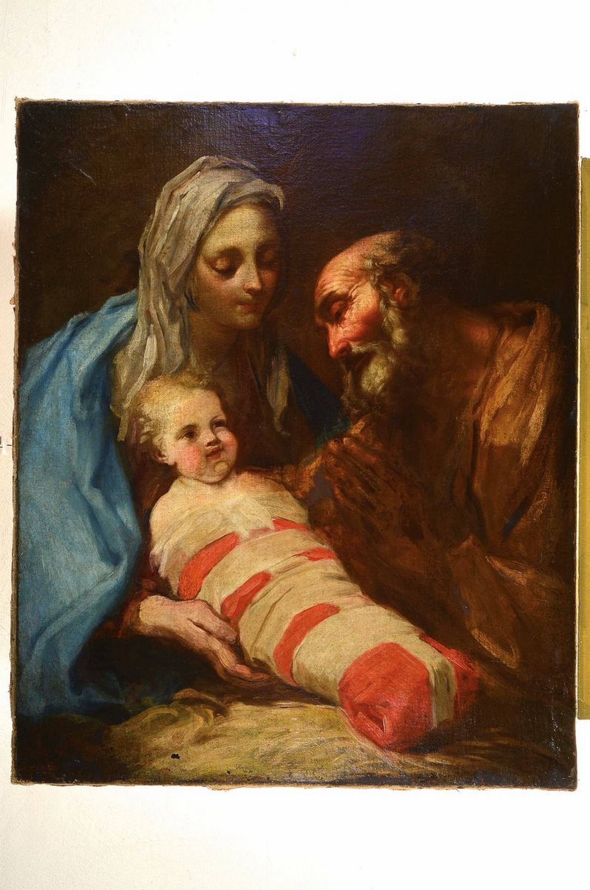 Detail k: Unbekannter Künstler, wohl Italien, 19. Jh.,Maria und Joseph mit dem Christuskind, Öl/Lwd, doubliert, ca. 96x78cm