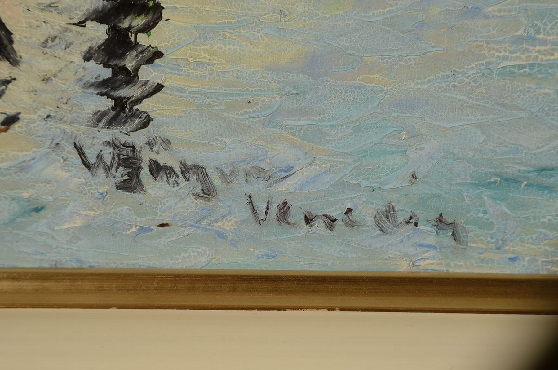 Detail a: Unbekannter Künstler, Mitte des 20. Jh., Ansicht aus Venedig, Öl/Lwd, links unten unleserlich signiert und bez. Venedig, ca. 70x90cm, R. ca. ...