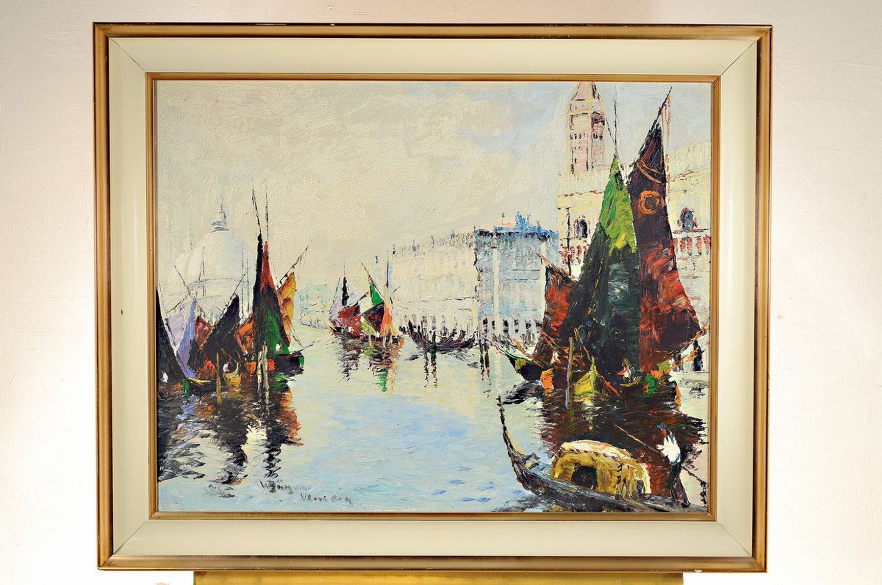 Detail k: Unbekannter Künstler, Mitte des 20. Jh., Ansicht aus Venedig, Öl/Lwd, links unten unleserlich signiert und bez. Venedig, ca. 70x90cm, R. ca. ...