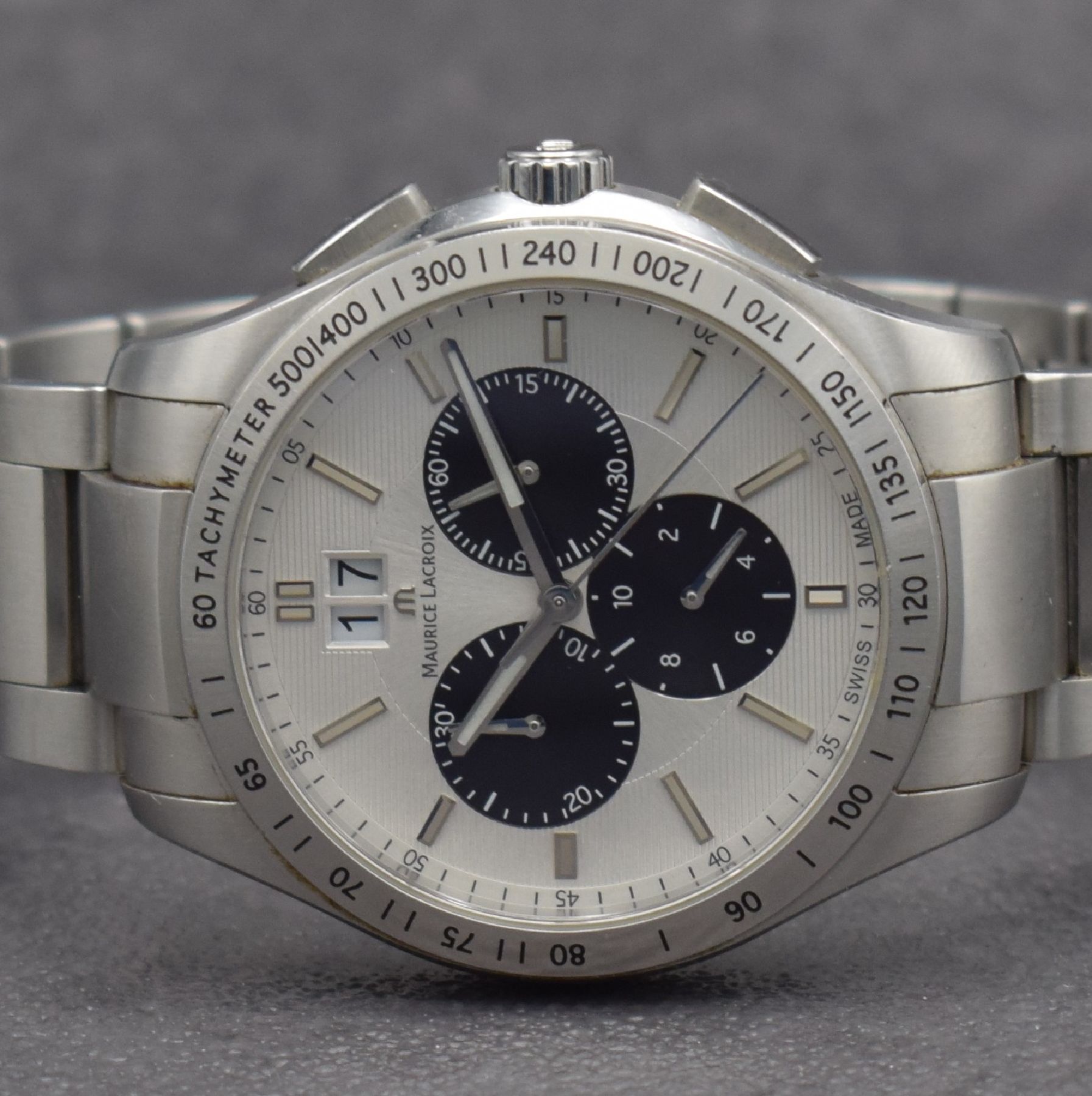 Detail a: MAURICE LACROIX Herrenarmbanduhr Modell Miros mit Chronograph, Schweiz um 2010, quarz, Ref. MI-1028, Edelstahlgeh., Boden aufgedr., orig. Gliederband ...