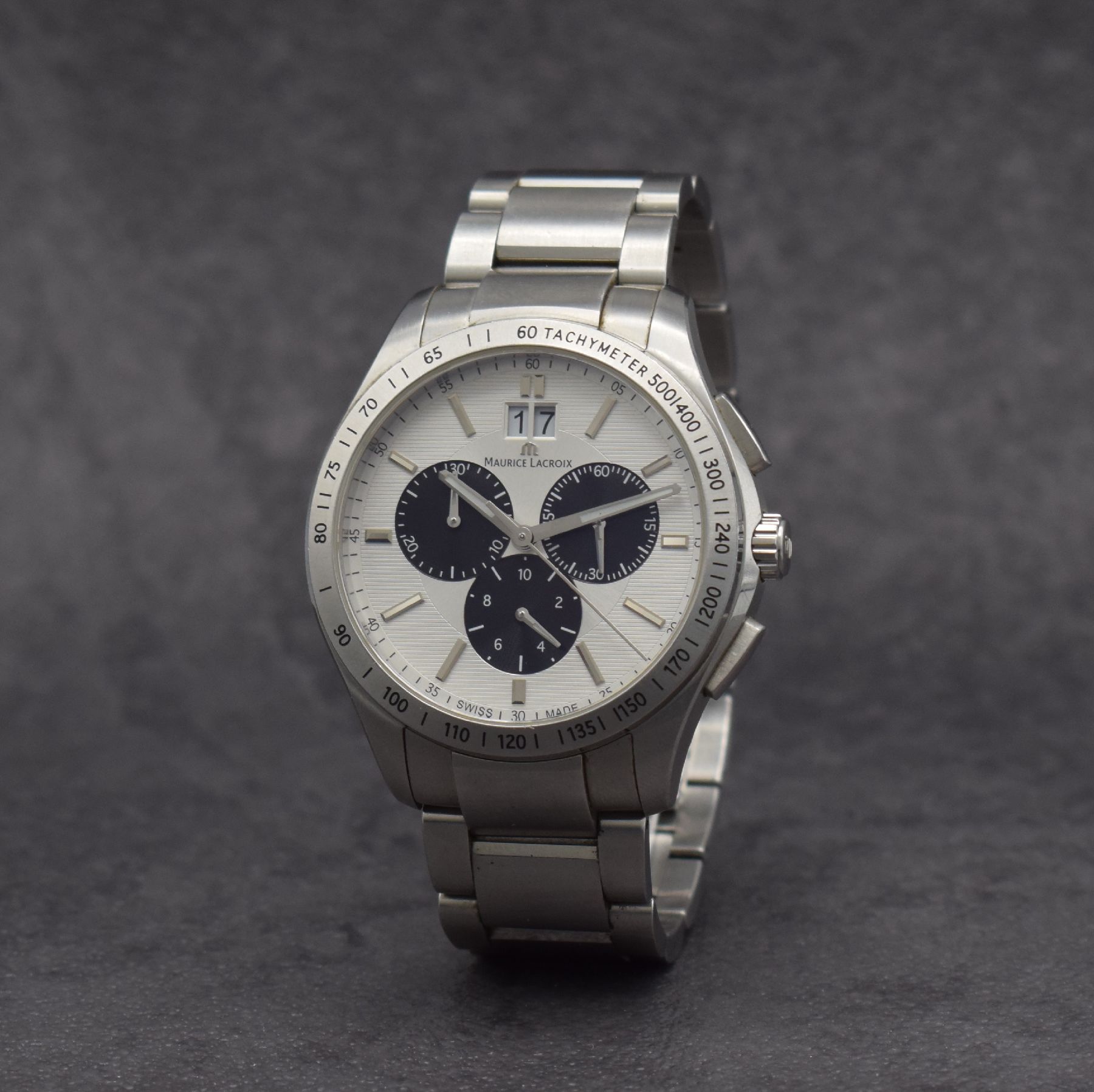 Detail b: MAURICE LACROIX Herrenarmbanduhr Modell Miros mit Chronograph, Schweiz um 2010, quarz, Ref. MI-1028, Edelstahlgeh., Boden aufgedr., orig. Gliederband ...