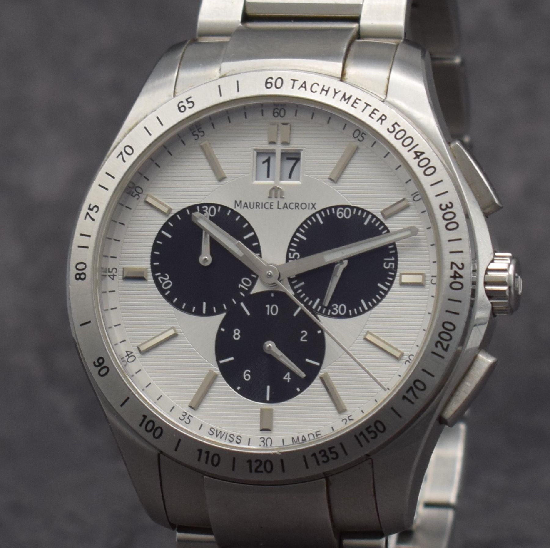 Detail c: MAURICE LACROIX Herrenarmbanduhr Modell Miros mit Chronograph, Schweiz um 2010, quarz, Ref. MI-1028, Edelstahlgeh., Boden aufgedr., orig. Gliederband ...