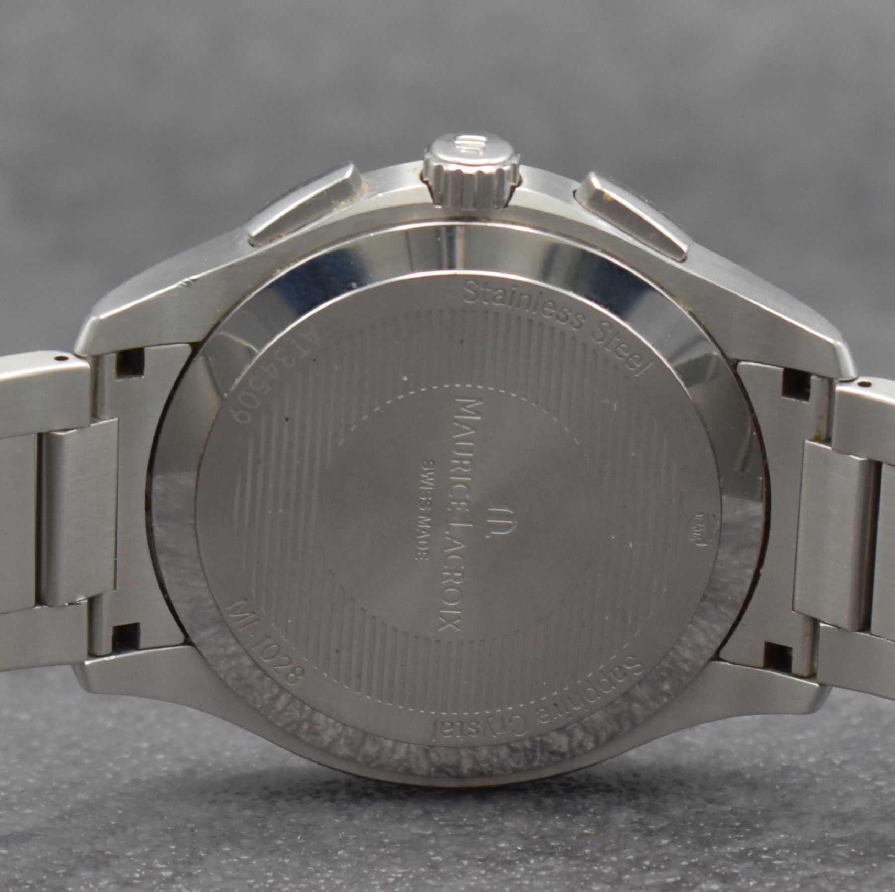 Detail f: MAURICE LACROIX Herrenarmbanduhr Modell Miros mit Chronograph, Schweiz um 2010, quarz, Ref. MI-1028, Edelstahlgeh., Boden aufgedr., orig. Gliederband ...