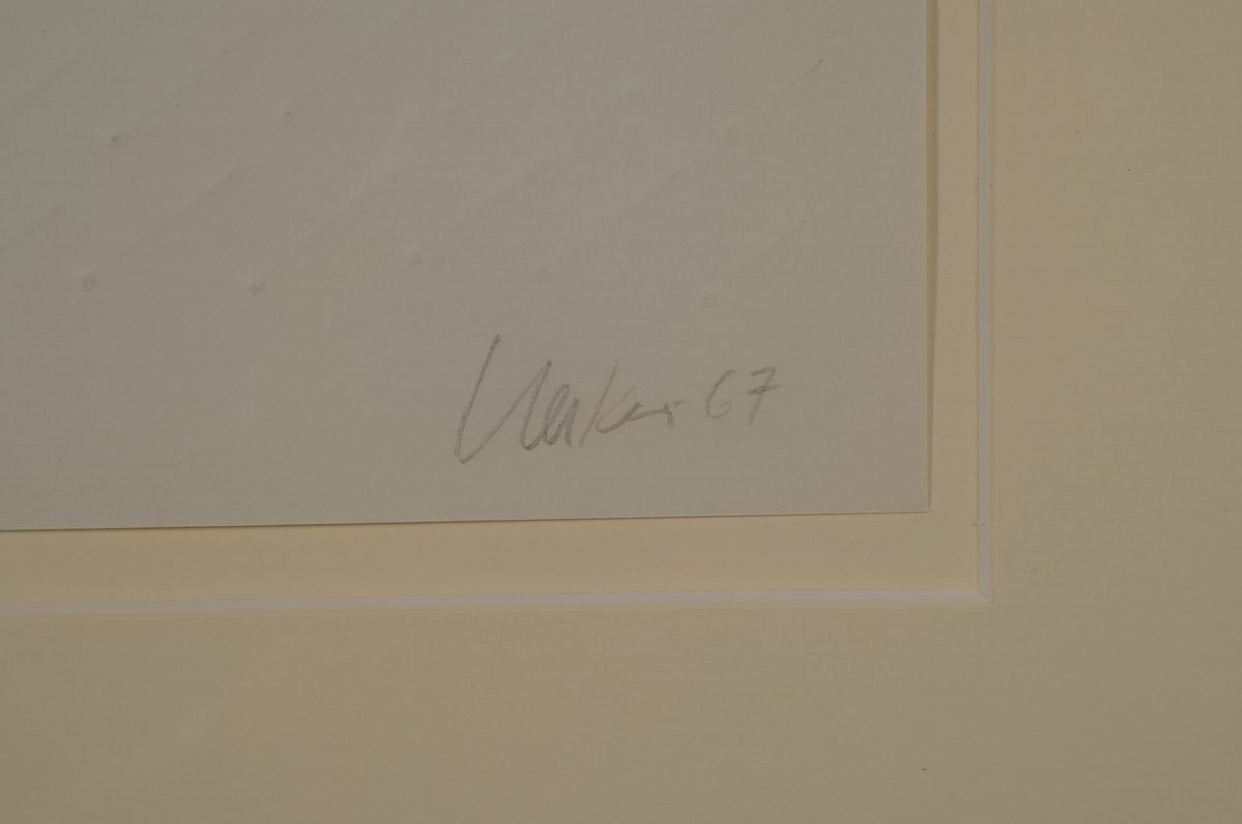 Detail a: Günther Uecker, geb. 1930, "Diagonale Reihung", handsigniert, früher Prägedruck, vermutlich 35 Exp., aus 1967, 42 x 42cm, unter Glas, ...