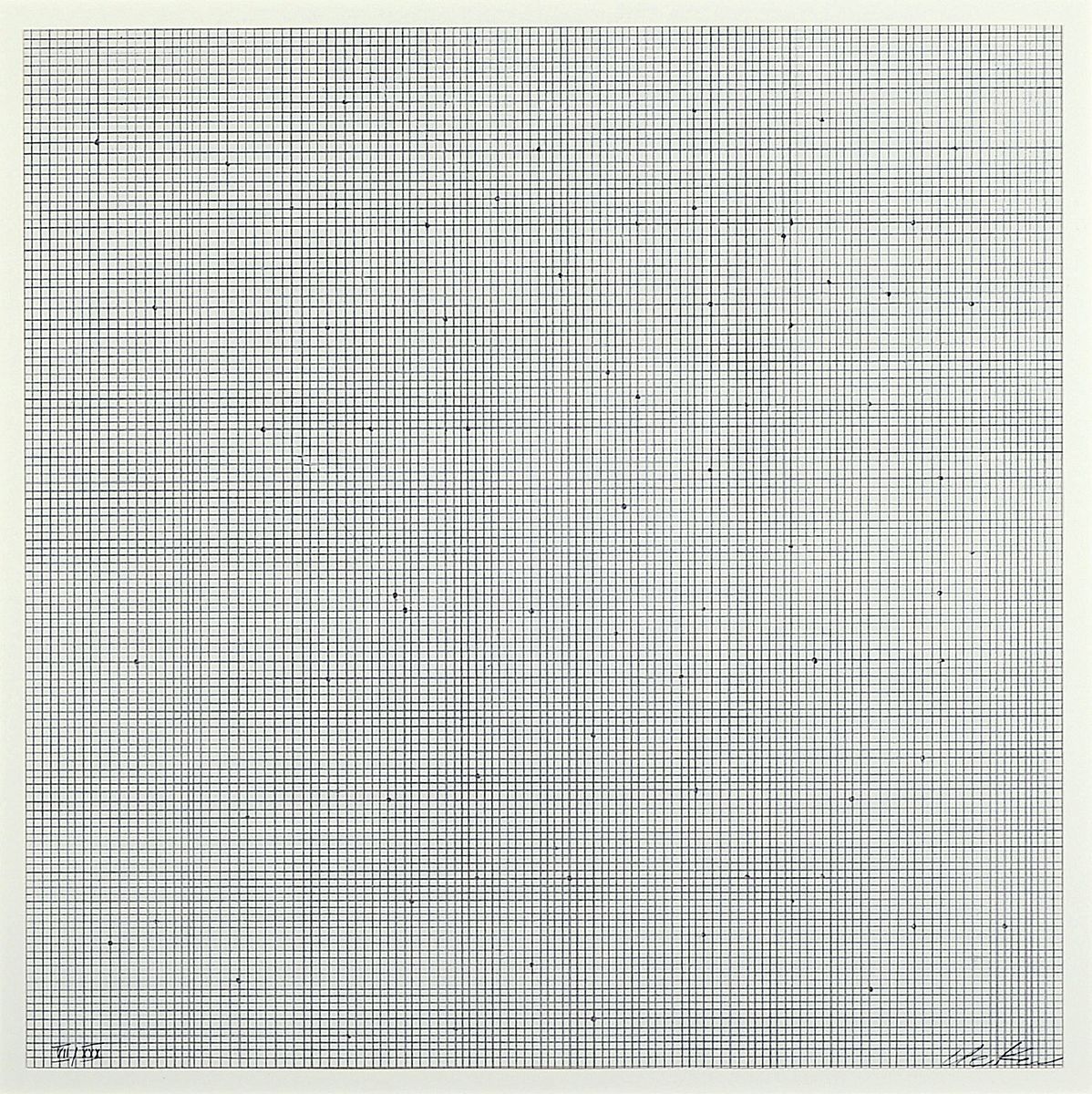Günther Uecker, geb. 1930, "Nagelreihen", Litho über Offset, num. 7/30, handsigniert, von 1970, WVZ Dombrowe L7006 , Blattgr. 35.5 x 35.5 ...