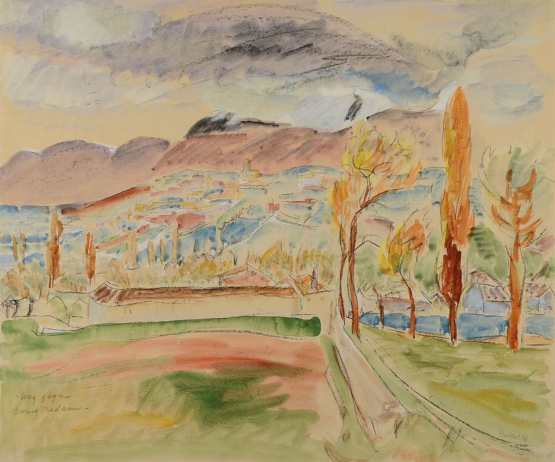 Erich Heckel, 1883 - 1970, Aquarell auf Papier, unten rechts handsigniert,"Weg gegen Bourg Madame", links unten vom Künstler betitelt, ...