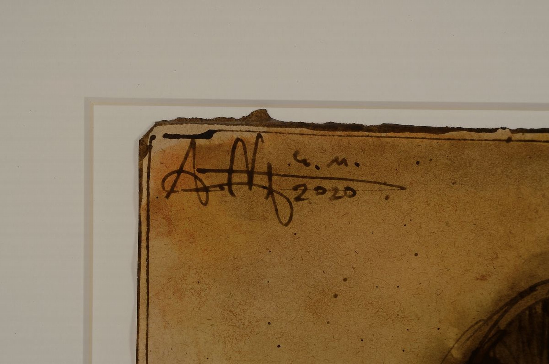 Detail a: Andreas Noßmann, geb. 1962, Federzeichnung und Aquarell und Farbstift auf original antikem Papier, Titel "Akt auf Sessel", Blattgr. 21 x ...