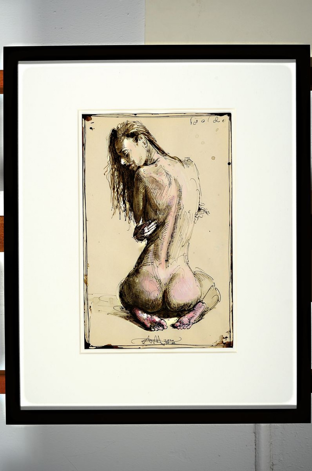 Detail k: Andreas Noßmann, geb. 1962, Federzeichnung und Aquarell und Farbstift auf original antikem Papier, Titel "Isolde" , Blattgr. 33 x 21 cm, ...
