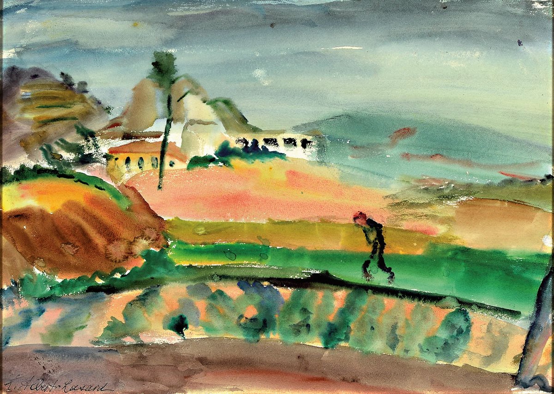 Loulou Albert-Lasard, 1885 Metz - 1969 Paris, Val Dalid , unleserlich bezeichnet, Aquarell/Papier, li. u. handsigniert, rückseitig bezeichnet, und ...