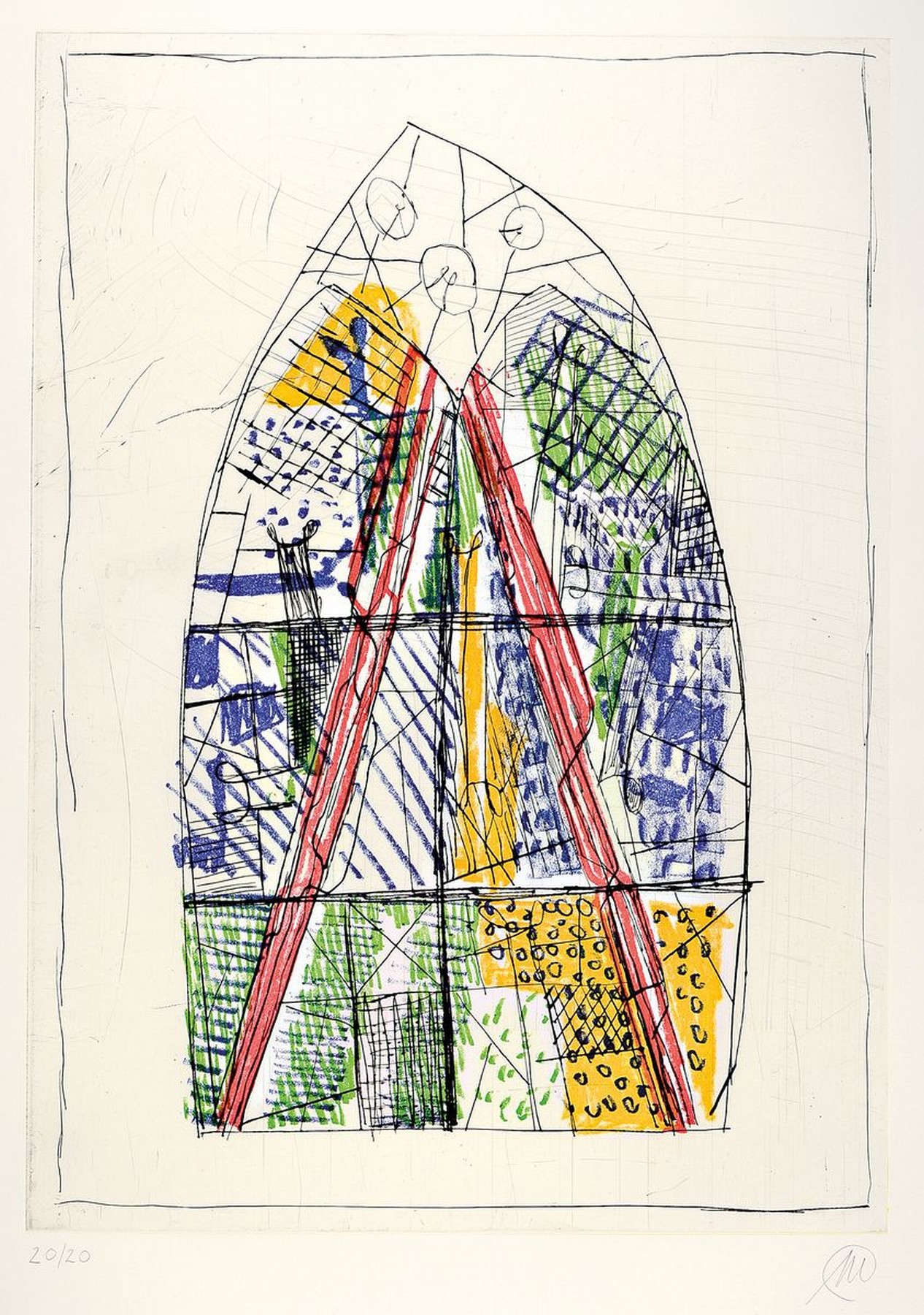 Markus Lüpertz, geb. 1941, Farbradierung auf dickem Büttenkarton, handsigniert, num. 20/20, aus 1993, Blattgr. 90 x 68 cm, Rahmen ca. 95 x 73 cm