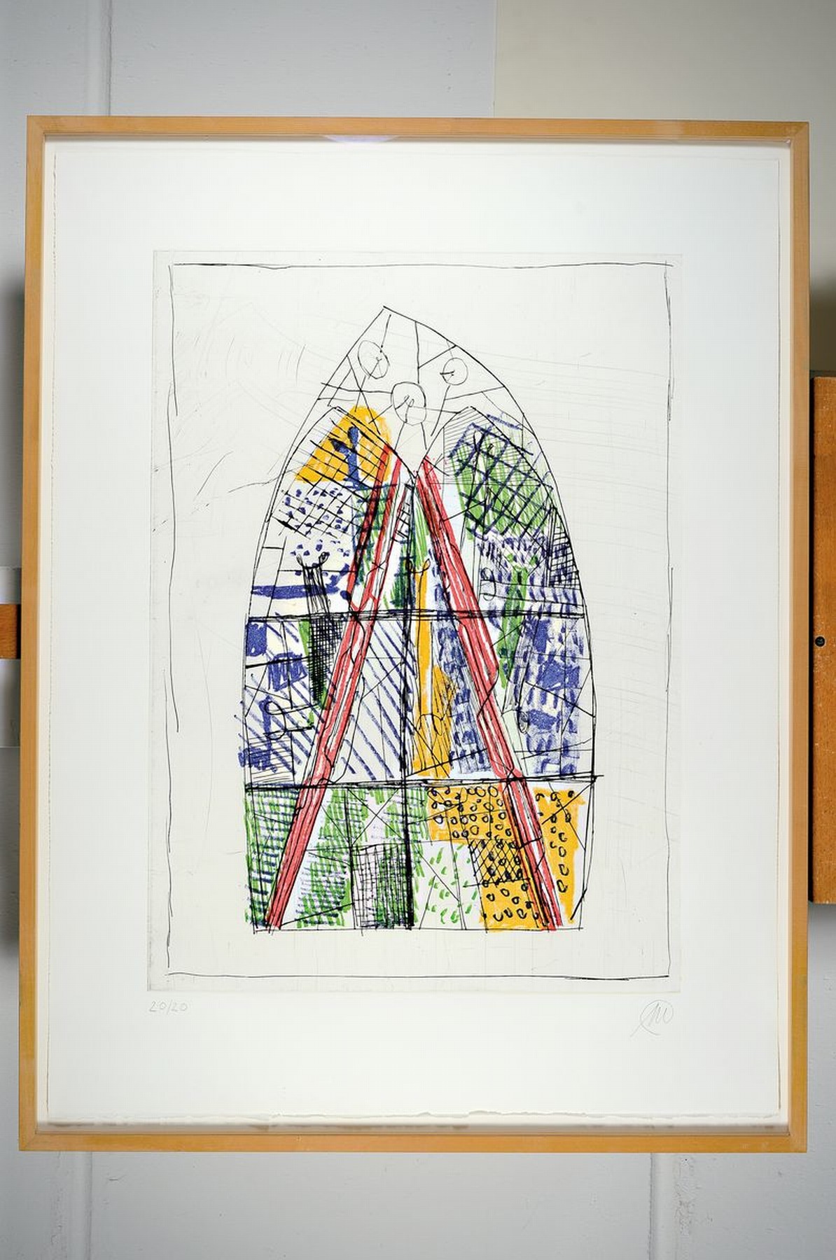 Detail k: Markus Lüpertz, geb. 1941, Farbradierung auf dickem Büttenkarton, handsigniert, num. 20/20, aus 1993, Blattgr. 90 x 68 cm, Rahmen ca. 95 x 73 cm