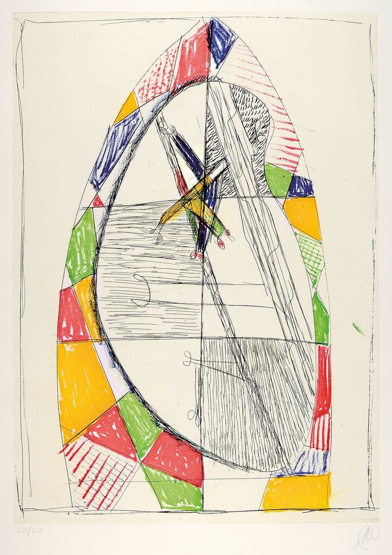 Markus Lüpertz, geb. 1941, Farbradierung auf dickem Büttenkarton, handsigniert, num. 20/20, aus 1993, Blattgr. 90 x 68 cm, Rahmen ca. 95 x 73 cm