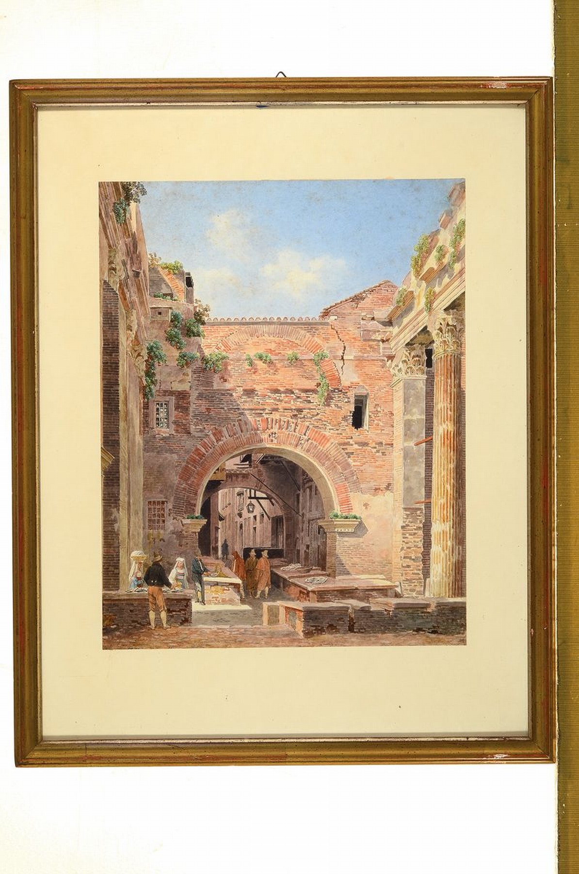 Detail k: Jean-Lubin Vauzelle, 1776 - 1834, Aquarell, "Rom, Ruinen vom Tor des Octavian", unten links handsigniert und dat. (z.T. durch altes ...