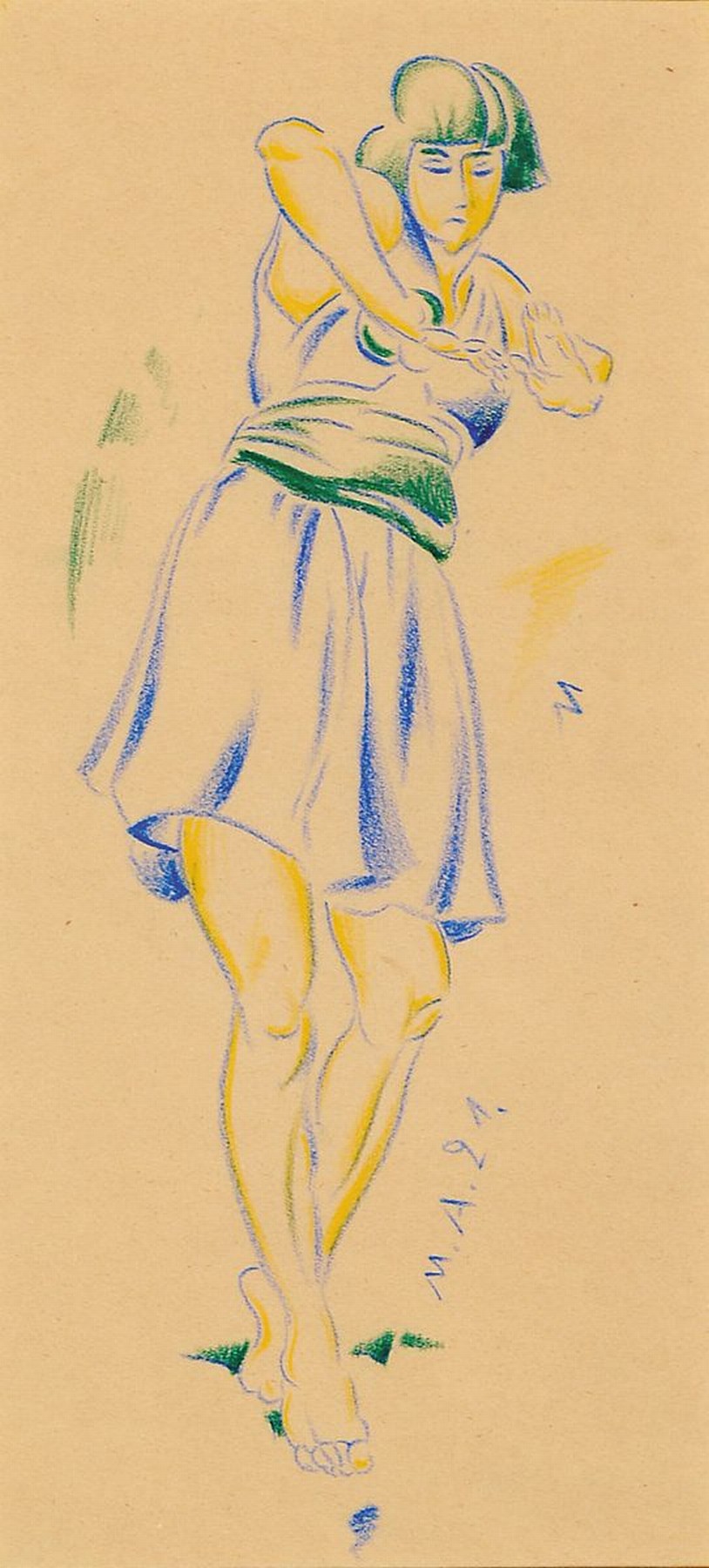Max Ackermann, 1887 - 1975, Farbkreide auf Papier, re. u. handsigniert und datiert 1921 mit Bleistift (unter PP. verdeckt), zusätzlich in der ...