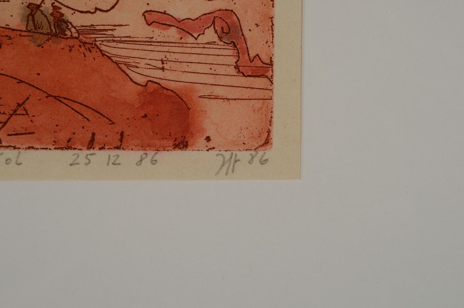 Detail a: Horst Janssen, 1929-1995, Aquarell über Radierung auf Japanbütten, handsigniert re. u. und dat. (19)86, zusätzlich ist die Radierung mit Datum der ...