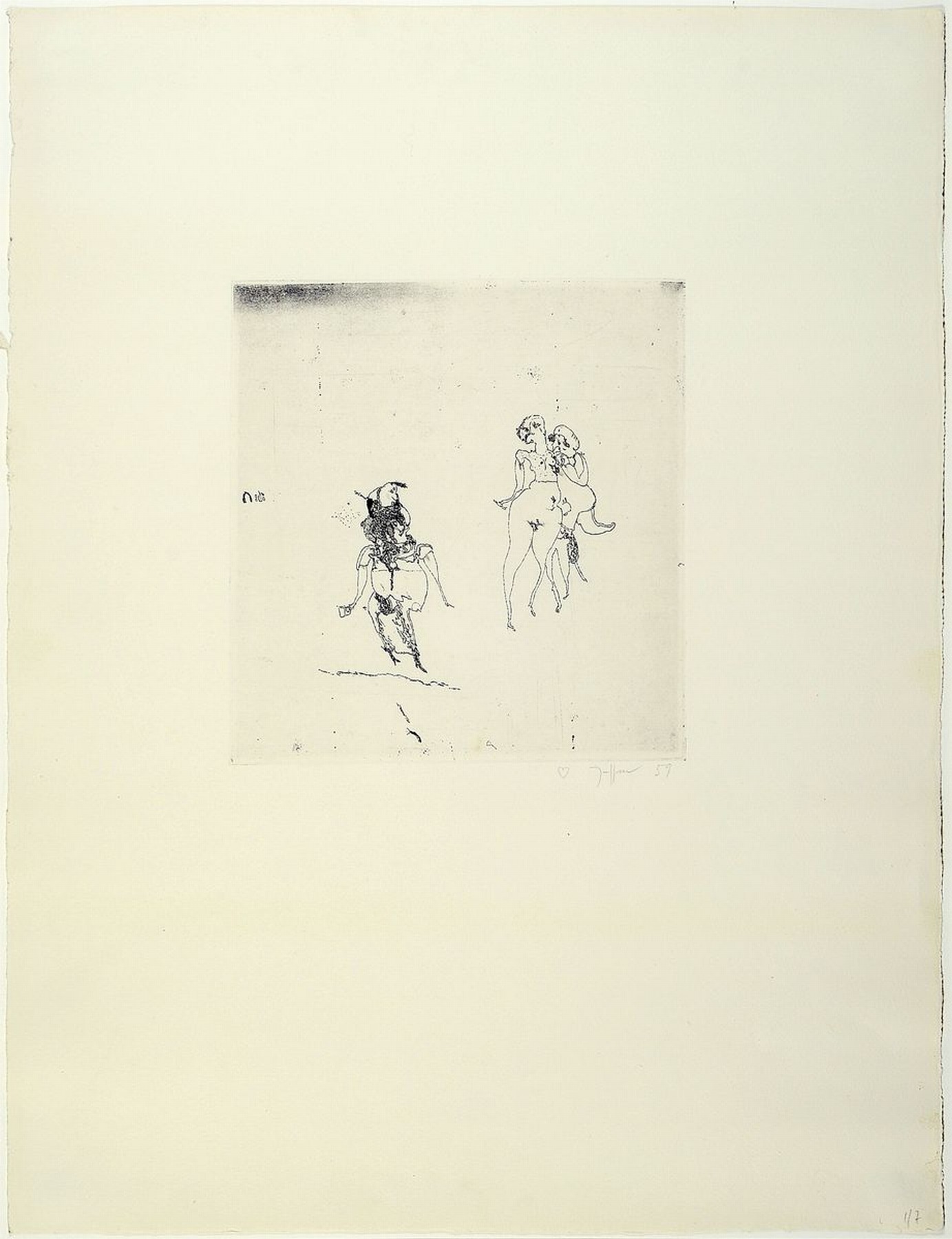 Horst Janssen, 1929 - 1995, Radierung auf Büttenkarton, handsigniert und dat. (19)59, Blatt 7 aus der seltenen 12-tlg Nana-Mappe aus dem Jahre 1959, ...